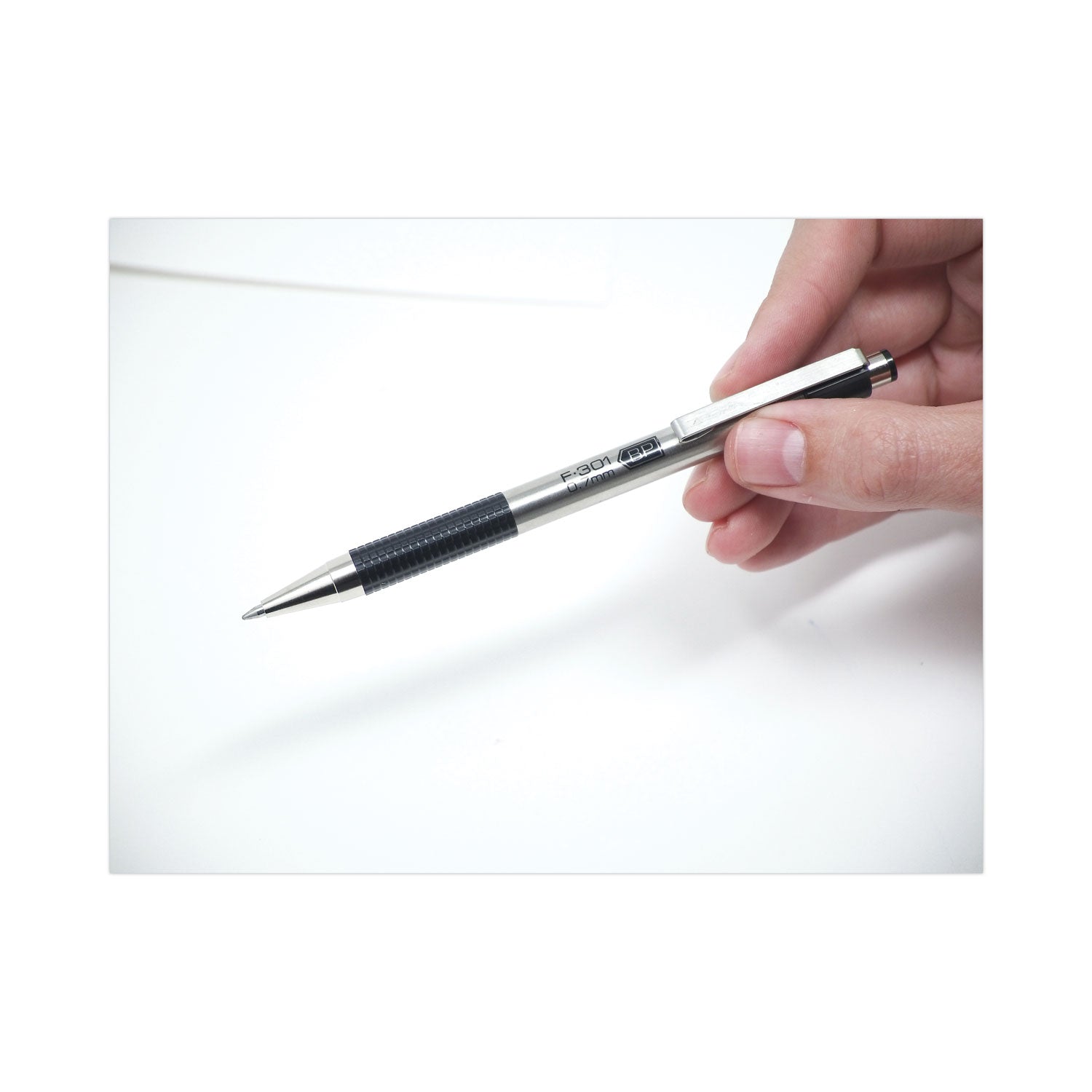 Zebra® F-301 Ballpoint Pen, Retractable, Bold 1.6 mm, Black Ink, Stainless Steel/Black Barrel, 2/Pack