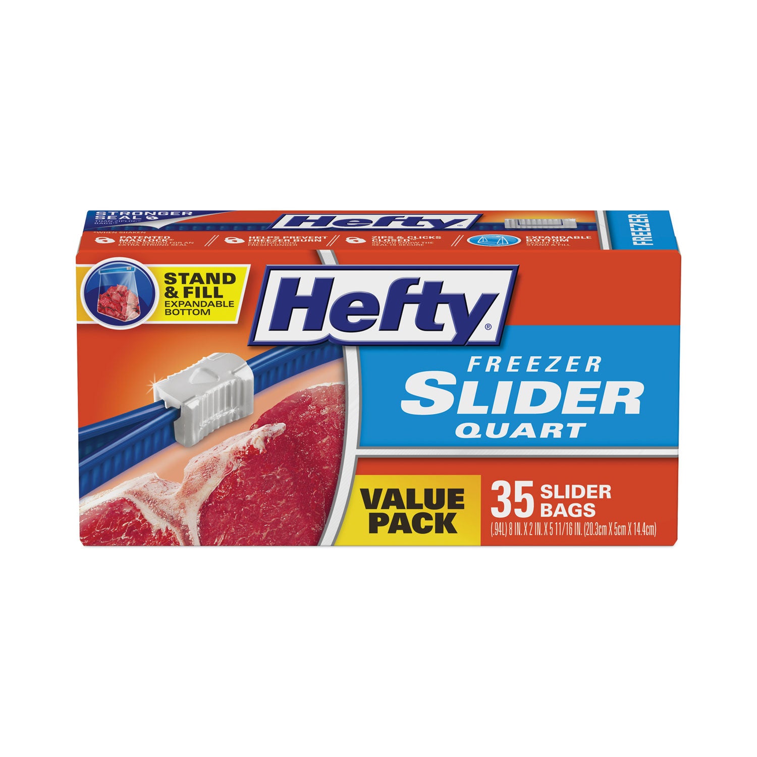 Hefty® Slider Stand and Fill Freezer Storage Bags, 32 oz, 7" x 8", Clear, 35/Box