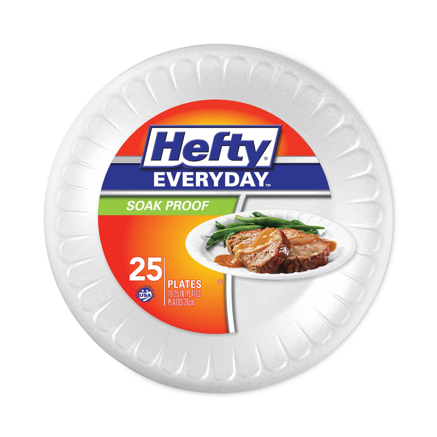 Hefty® Soak Proof Tableware, Foam Plates, 10.25" dia, White, 25/Pack 10 Packs/Carton