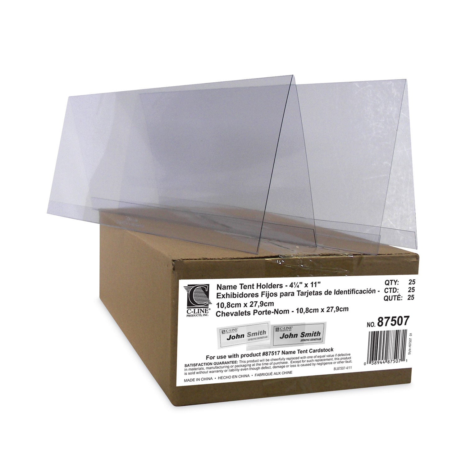 C-Line® Tent Card Holders, 4.25 x 11.7, Rigid Heavyweight Clear Plastic, 25/Box