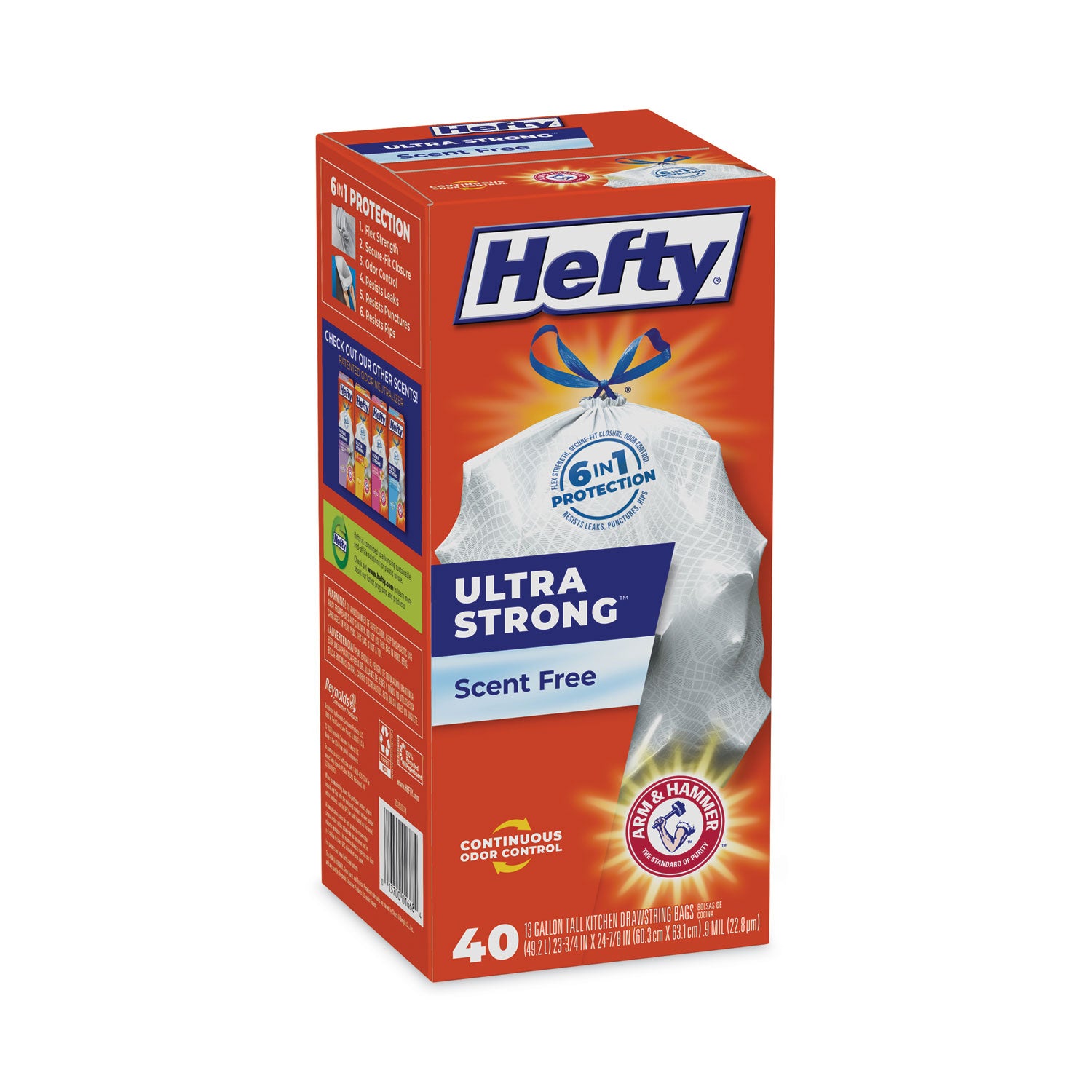 Hefty® Extra Heavy-Duty Ultra Strong Tall Kitchen Trash Bags, Drawstring, 13 gal, 23.75" x 24.88", White, 40/Box