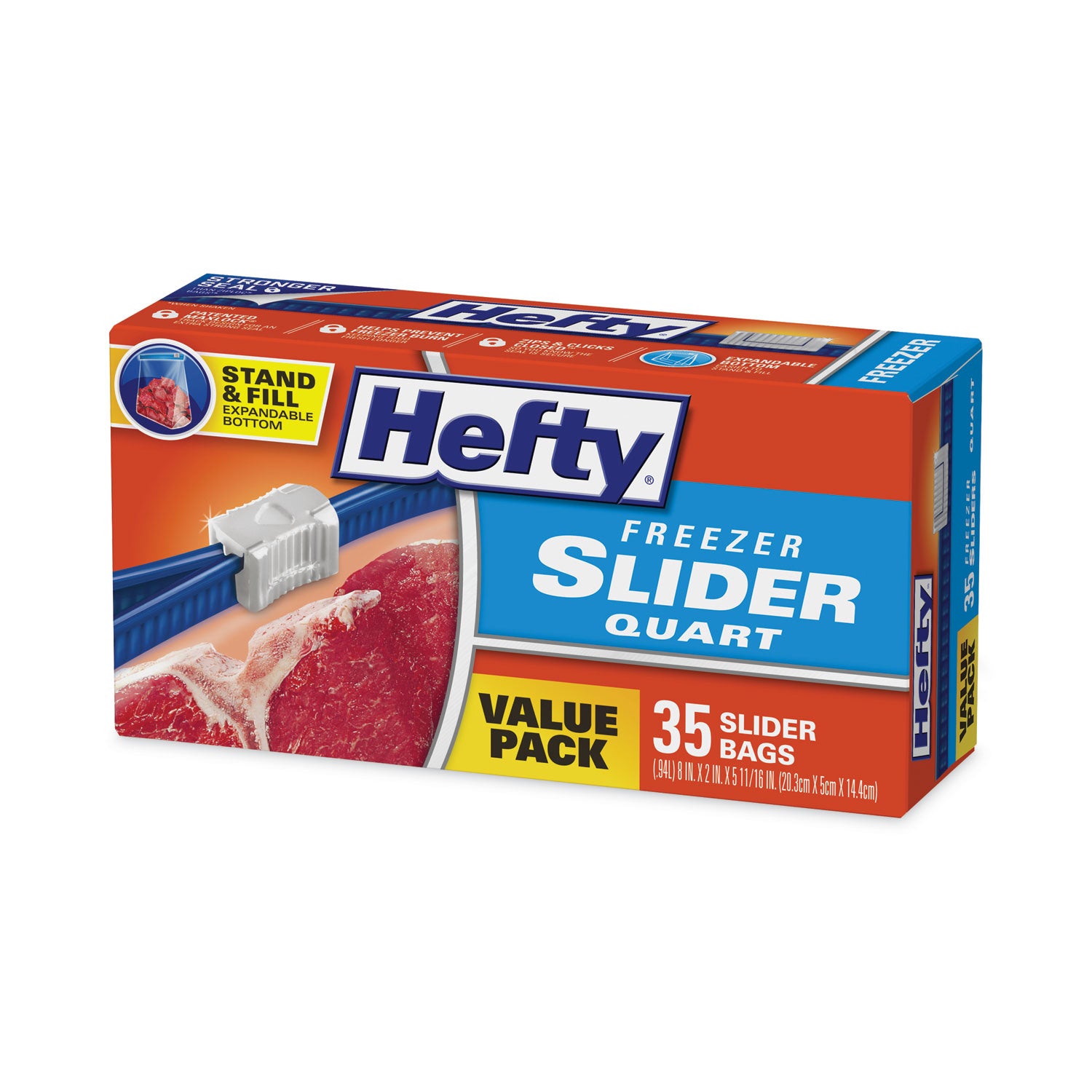 Hefty® Slider Stand and Fill Freezer Storage Bags, 32 oz, 7" x 8", Clear, 35/Box