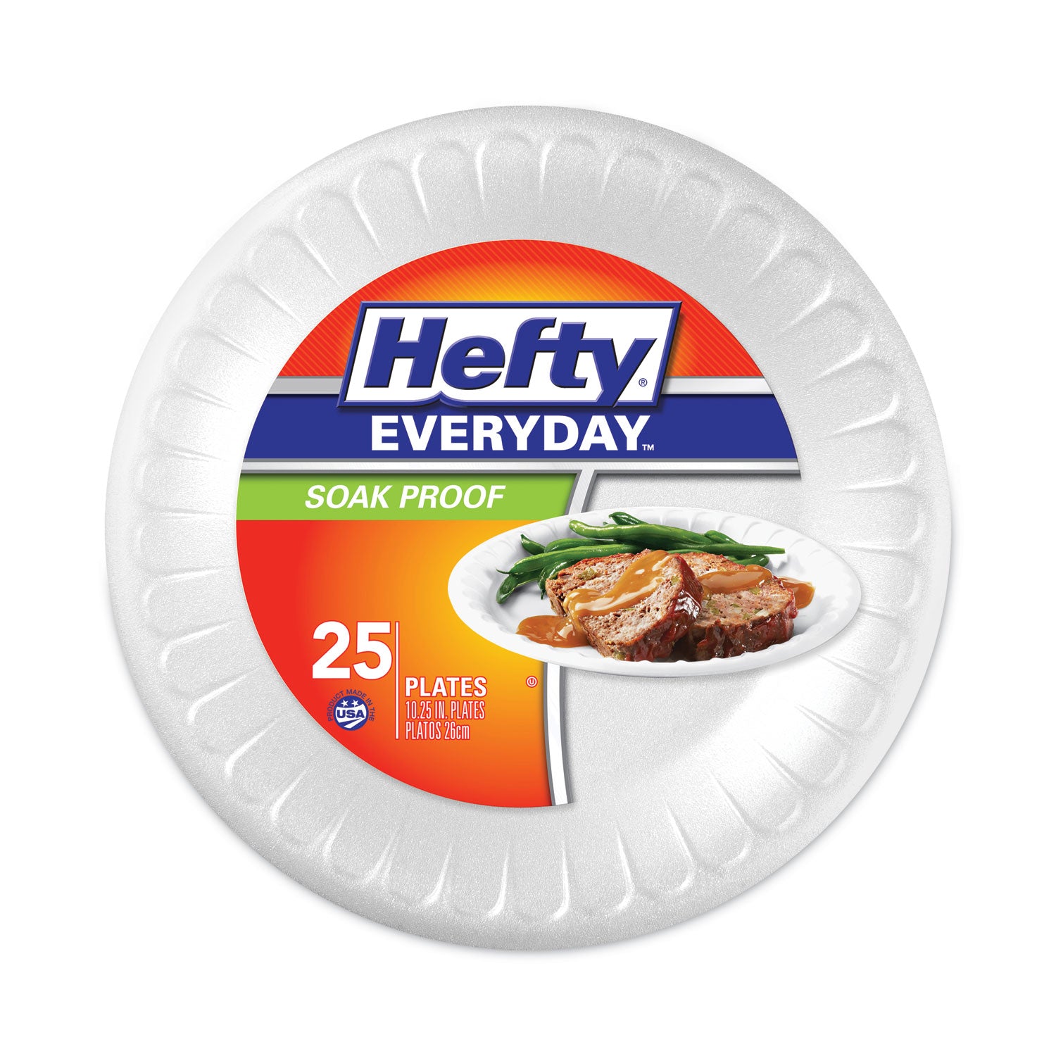 Hefty® Soak Proof Tableware, Foam Plates, 10.25" dia, White, 25/Pack