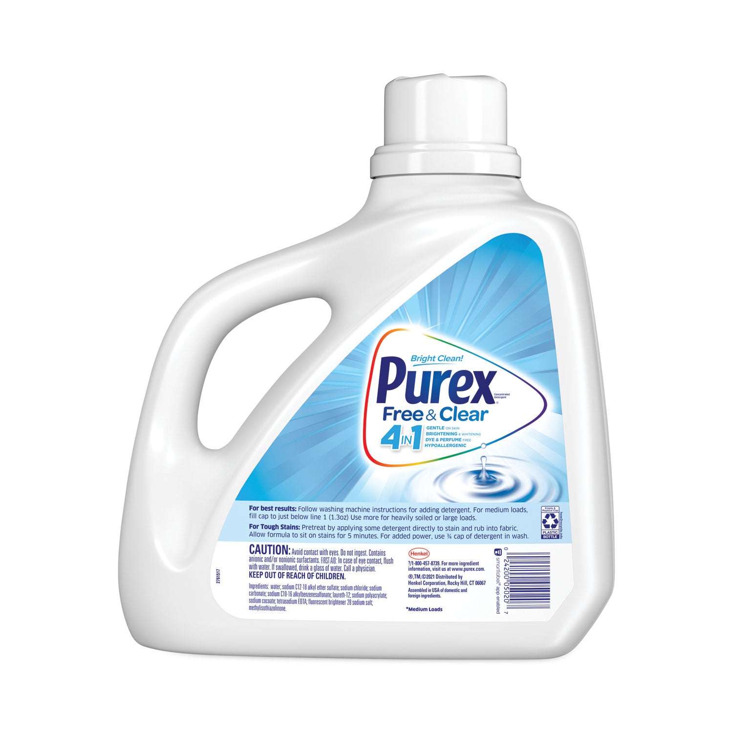 Purex® Free and Clear Liquid Laundry Detergent, Unscented, 150 oz Bottle, 4/Carton