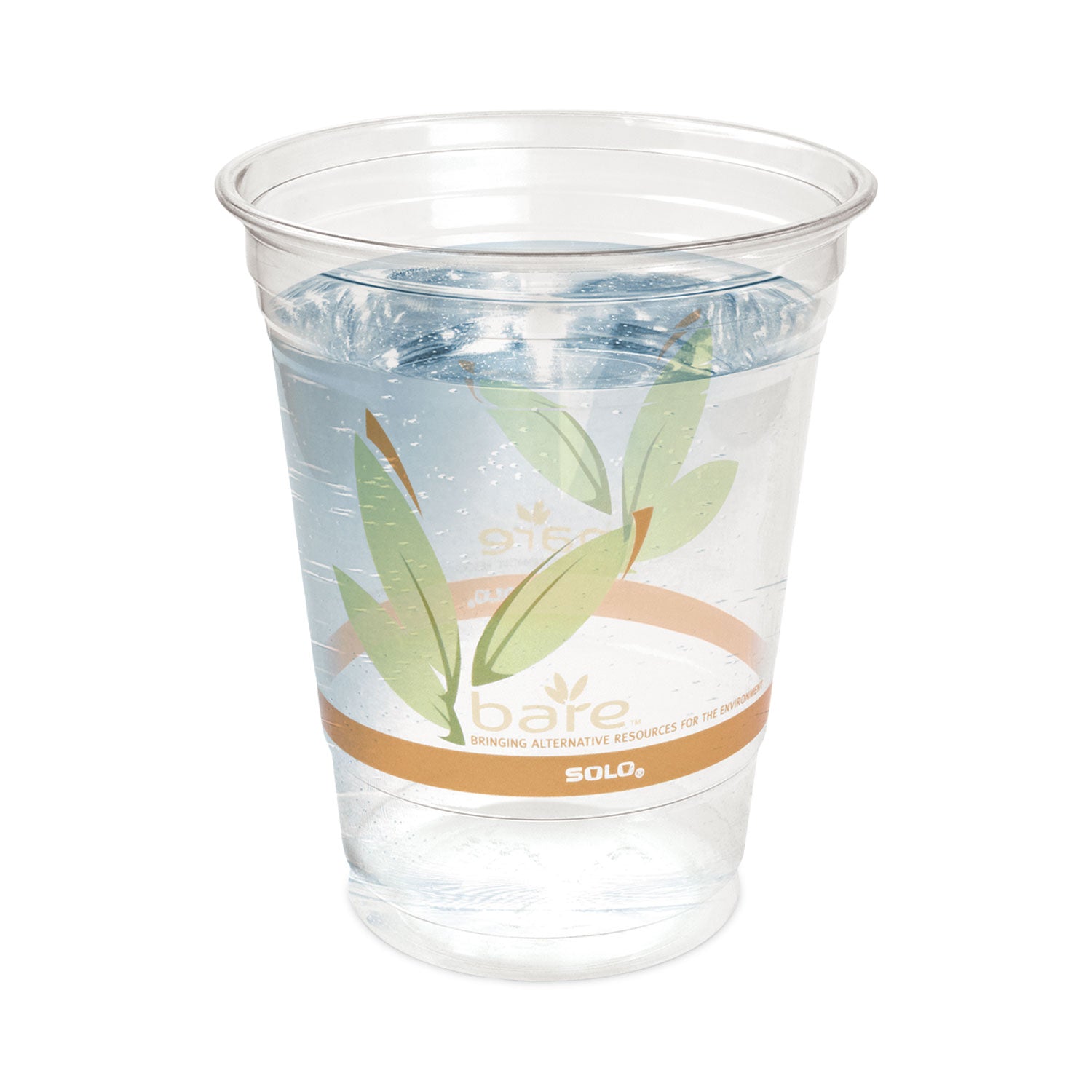 Dart® Bare Eco-Forward RPET Cold Cups, 12 oz to 14 oz, Leaf Design, Clear, Squat, 50/Pack