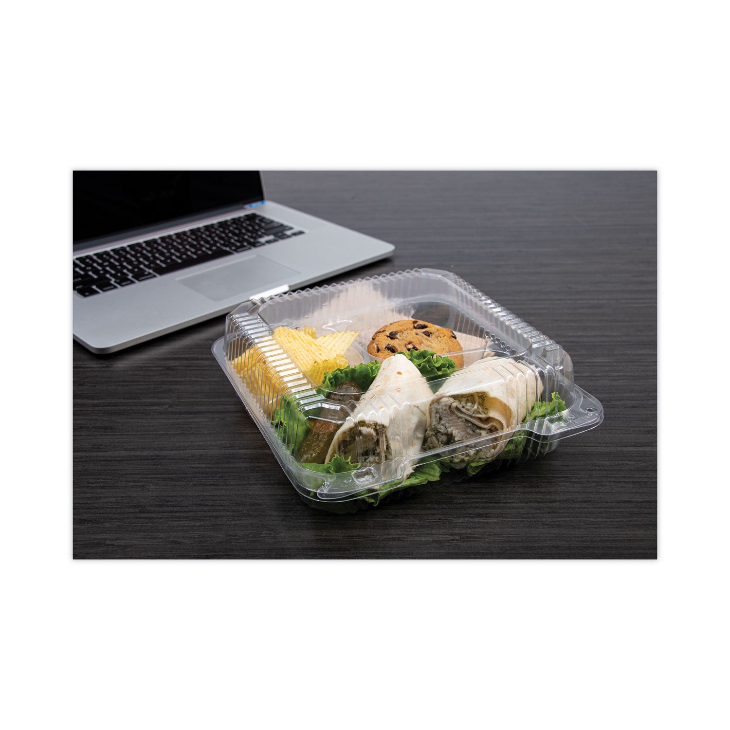 Dart® StayLock Clear Hinged Lid Containers, 3-Compartment, 8.6 x 9 x 3, Clear, Plastic, 100/Packs, 2 Packs/Carton