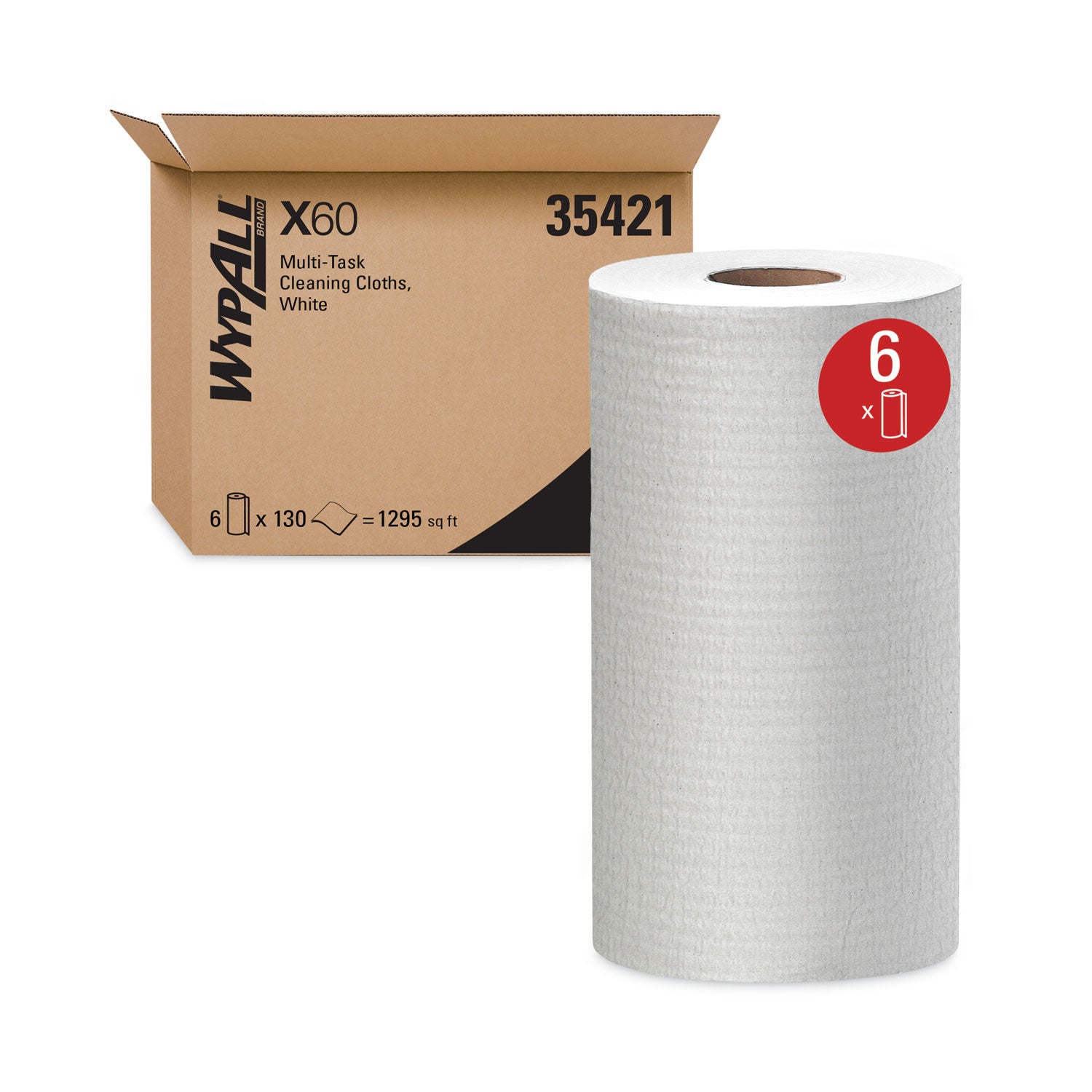 WypAll® General Clean X60 Cloths, Small Roll, 13.5 x 19.6, White, 130/Roll, 6 Rolls/Carton