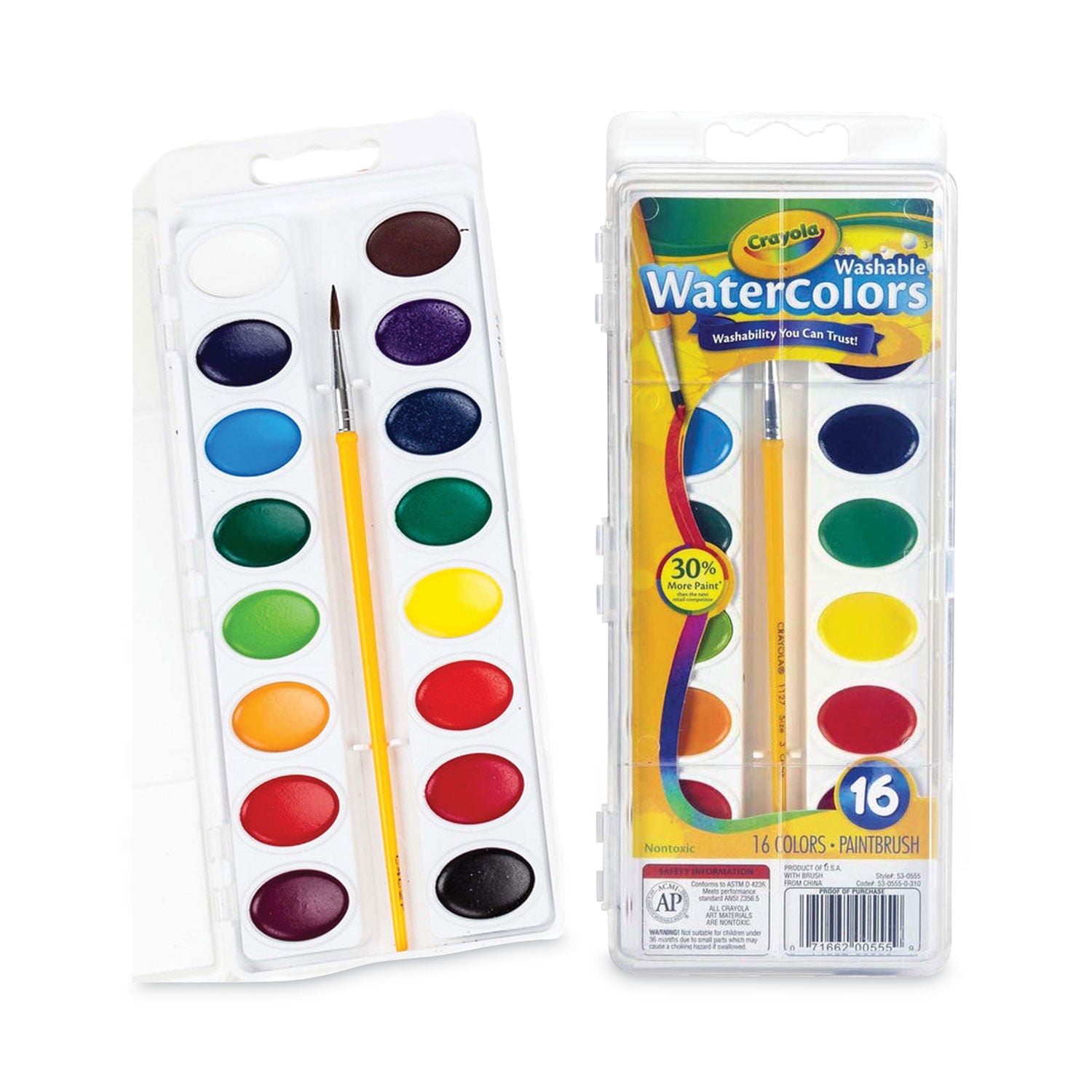 Crayola® Washable Watercolors, 16 Assorted Colors, Palette Tray