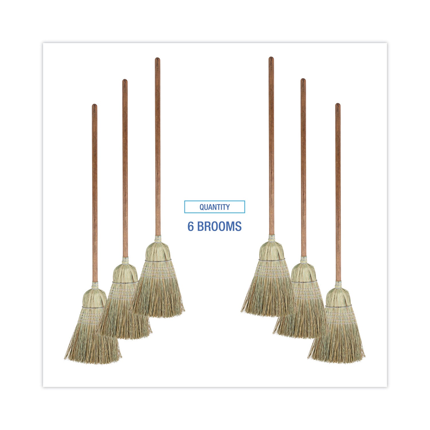 Boardwalk® Corn/Fiber Brooms, Corn/Synthetic Fiber Bristles, 60" Overall Length, Gray/Natural, 6/Carton