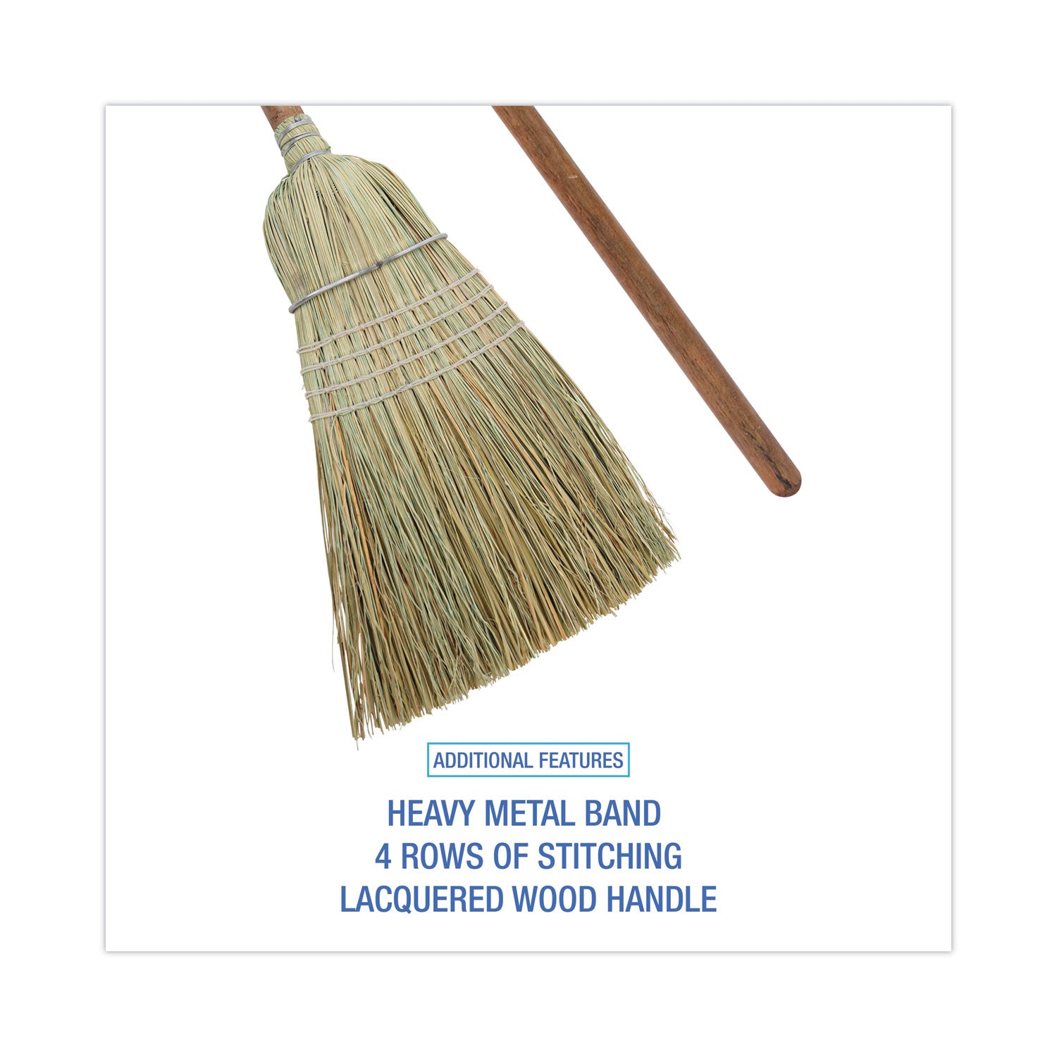 Boardwalk® Corn/Fiber Brooms, Corn/Synthetic Fiber Bristles, 60" Overall Length, Gray/Natural, 6/Carton