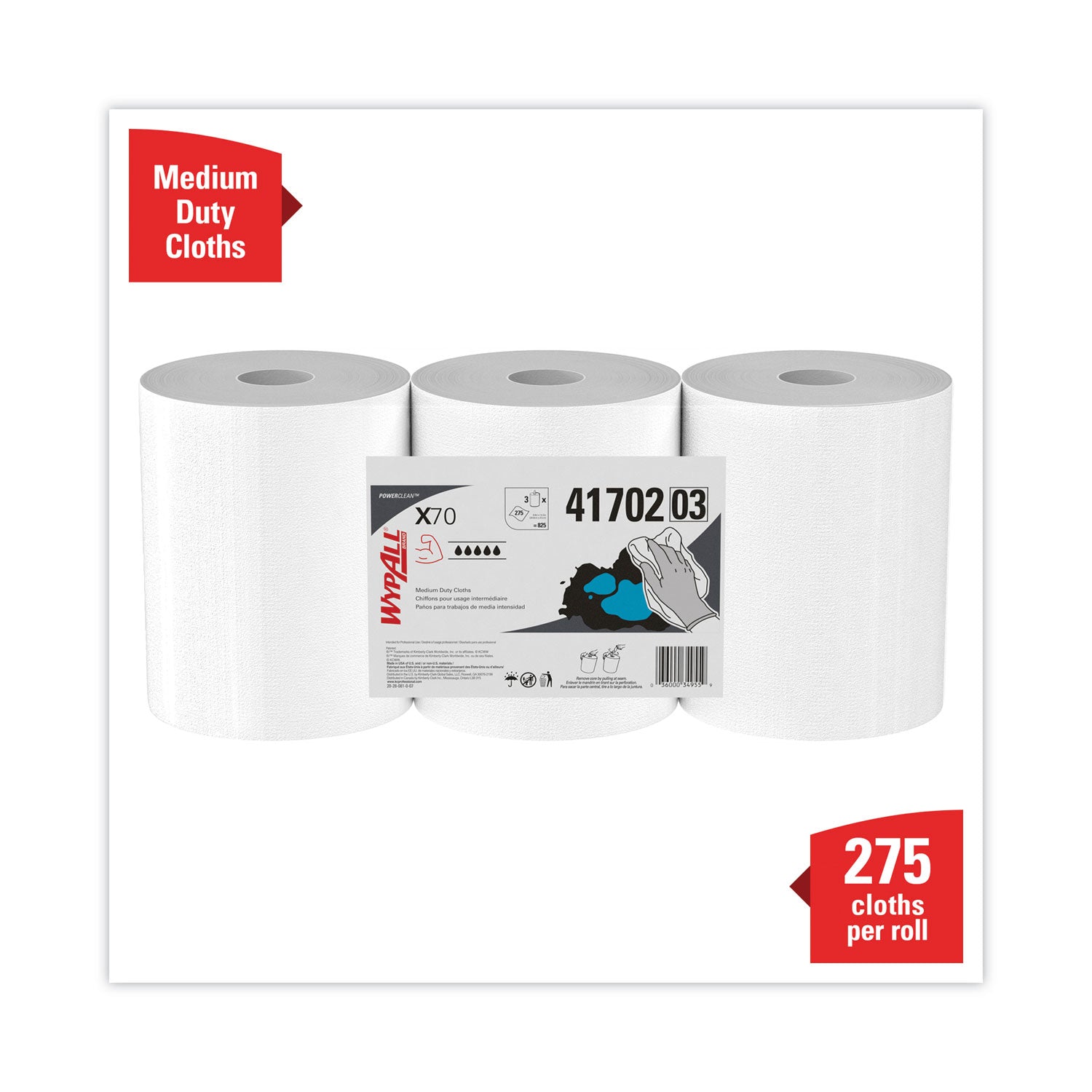 X70 Cloths, Center-Pull, 9.8 x 12.2, White, 275/Roll, 3 Rolls/Carton WypAll® Flipcost