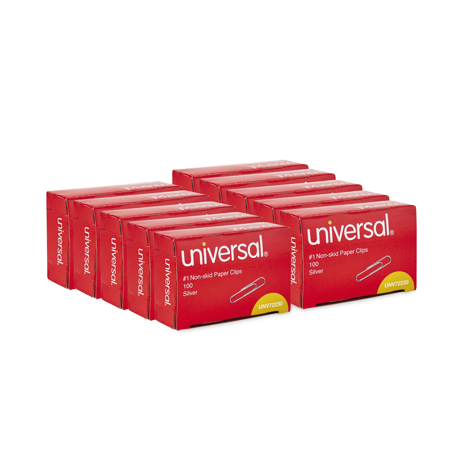 Universal® Paper Clips, #1, Nonskid, Silver, 100 Clips/Box, 10 Boxes/Pack