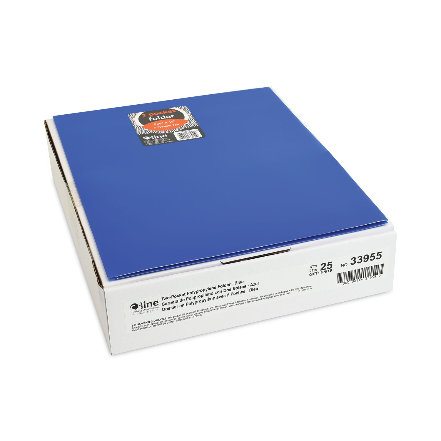 C-Line® Two-Pocket Heavyweight Poly Portfolio Folder, 11 x 8.5, Blue, 25/Box