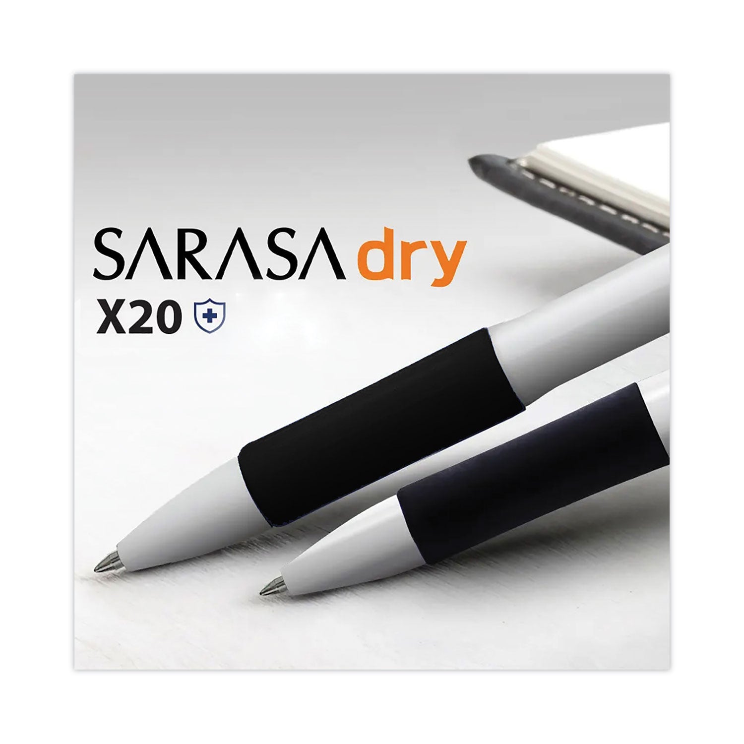 Zebra® Sarasa Dry X20+ Gel Pen, Retractable, Fine 0.7 mm, Black Ink, White/Black Barrel, Dozen