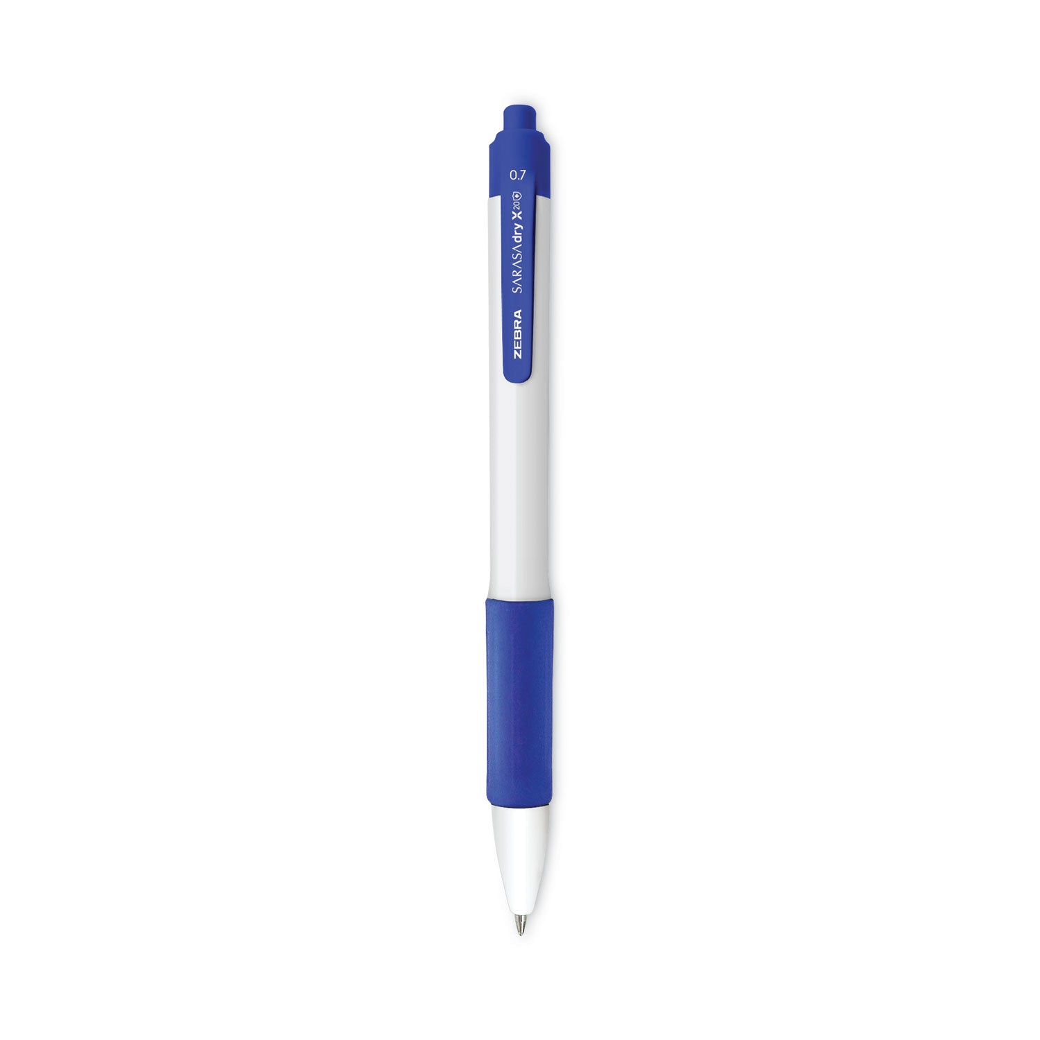 Sarasa Dry X20+ Gel Pen, Retractable, Fine 0.7 mm, Blue Ink, White/Blue Barrel, Dozen