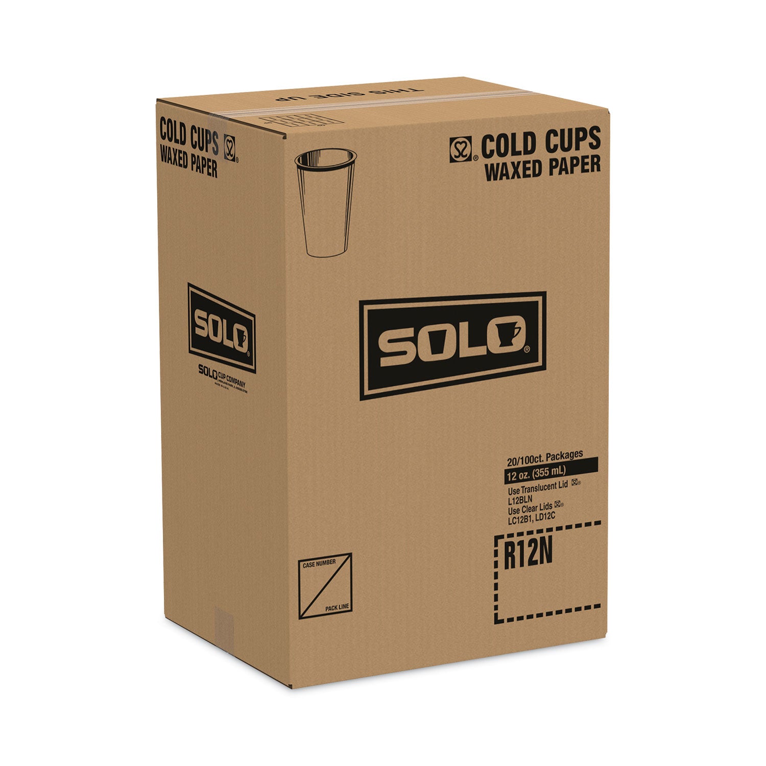 SOLO® Symphony Treated-Paper Cold Cups, ProPlanet Seal, 12 oz, White/Beige/Red, 100/Bag, 20 Bags/Carton