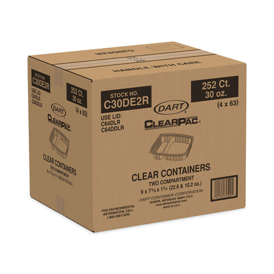 Dart® ClearPac Containers, 2-Compartment, 32.8 oz, 7.4 x 9 x 1.7, Clear, Plastic, 63/Pack, 4 Packs/Carton - Flipcost