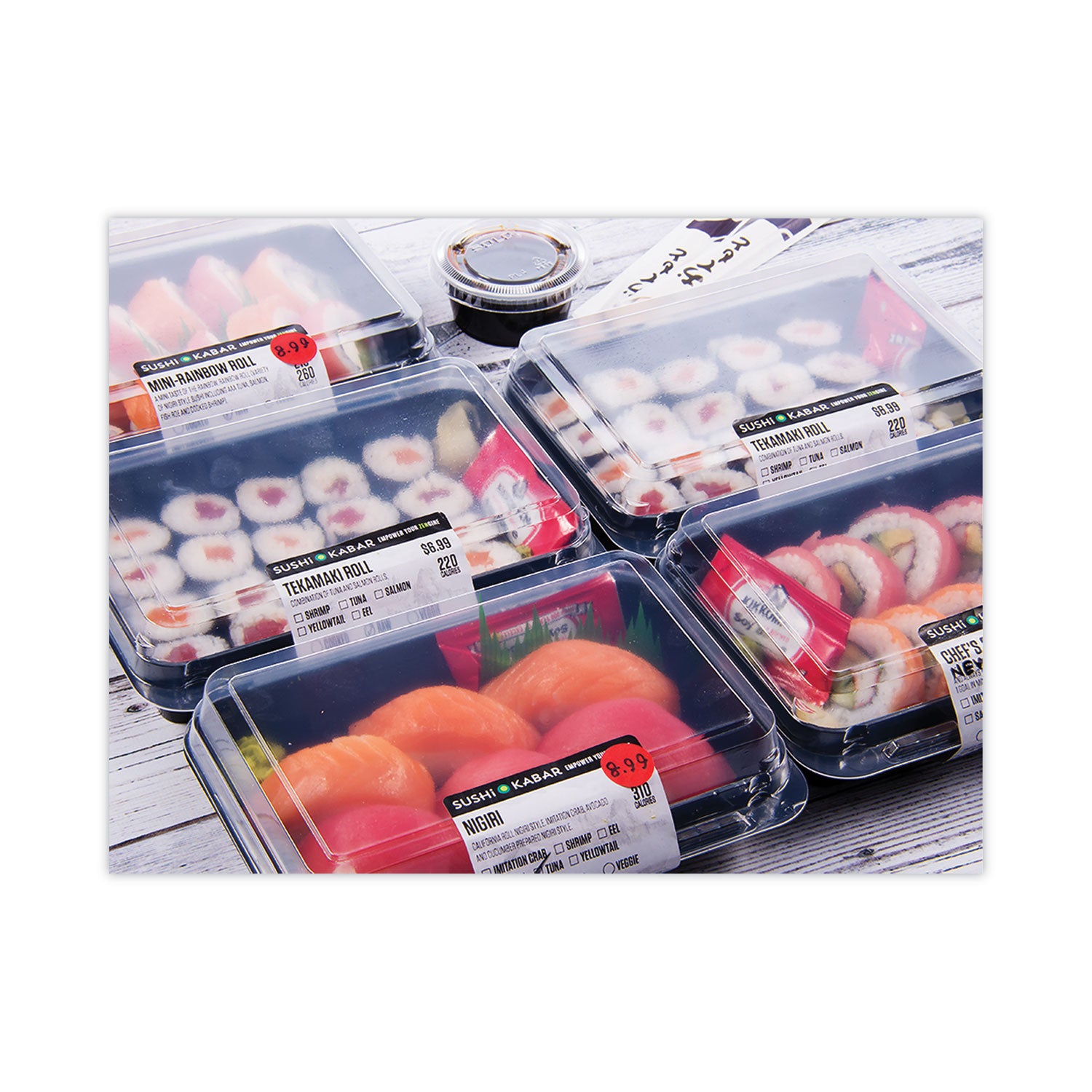 SOLO® Creative Carryouts Hinged Plastic Hot Deli Boxes, Medium Snack Box, 18 oz, 6.22 x 5.9 x 2.1, Black/Clear, 200/Carton