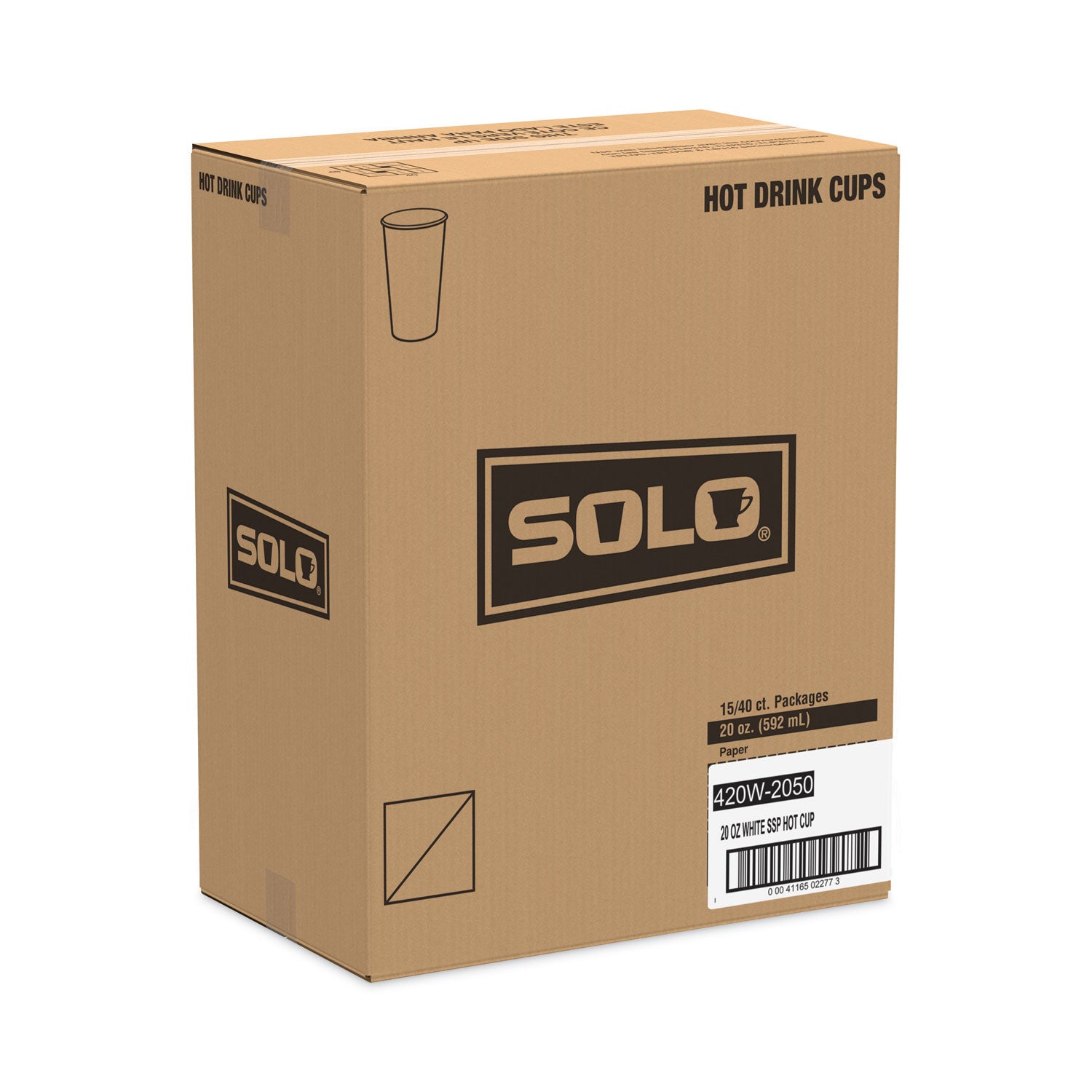 SOLO® Single-Sided Poly Paper Hot Cups, 20 oz, White, 600/Carton