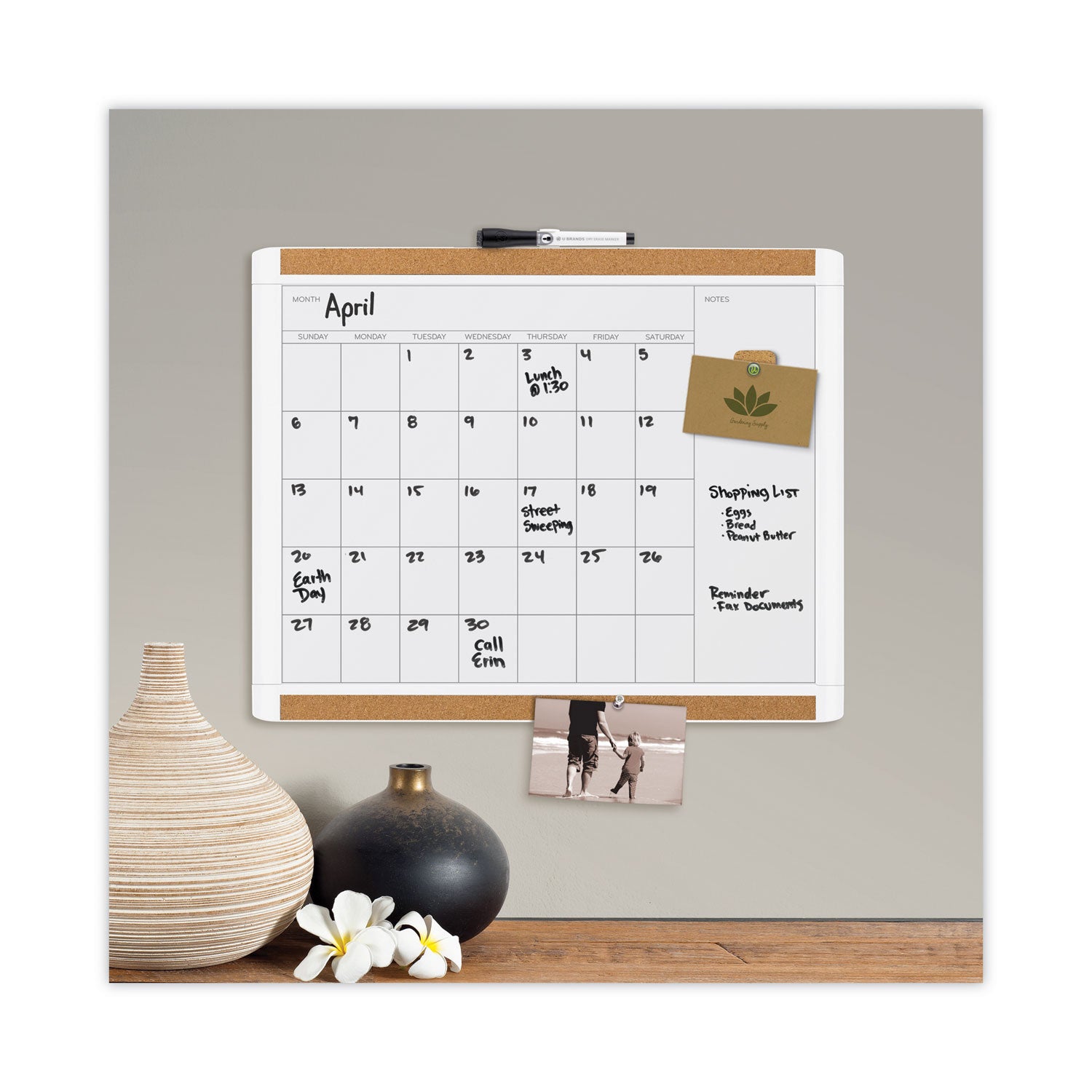 U Brands PINIT Magnetic Dry Erase Calendar with Plastic Frame, One-Month, 20 x 16, White Surface, White Plastic Frame