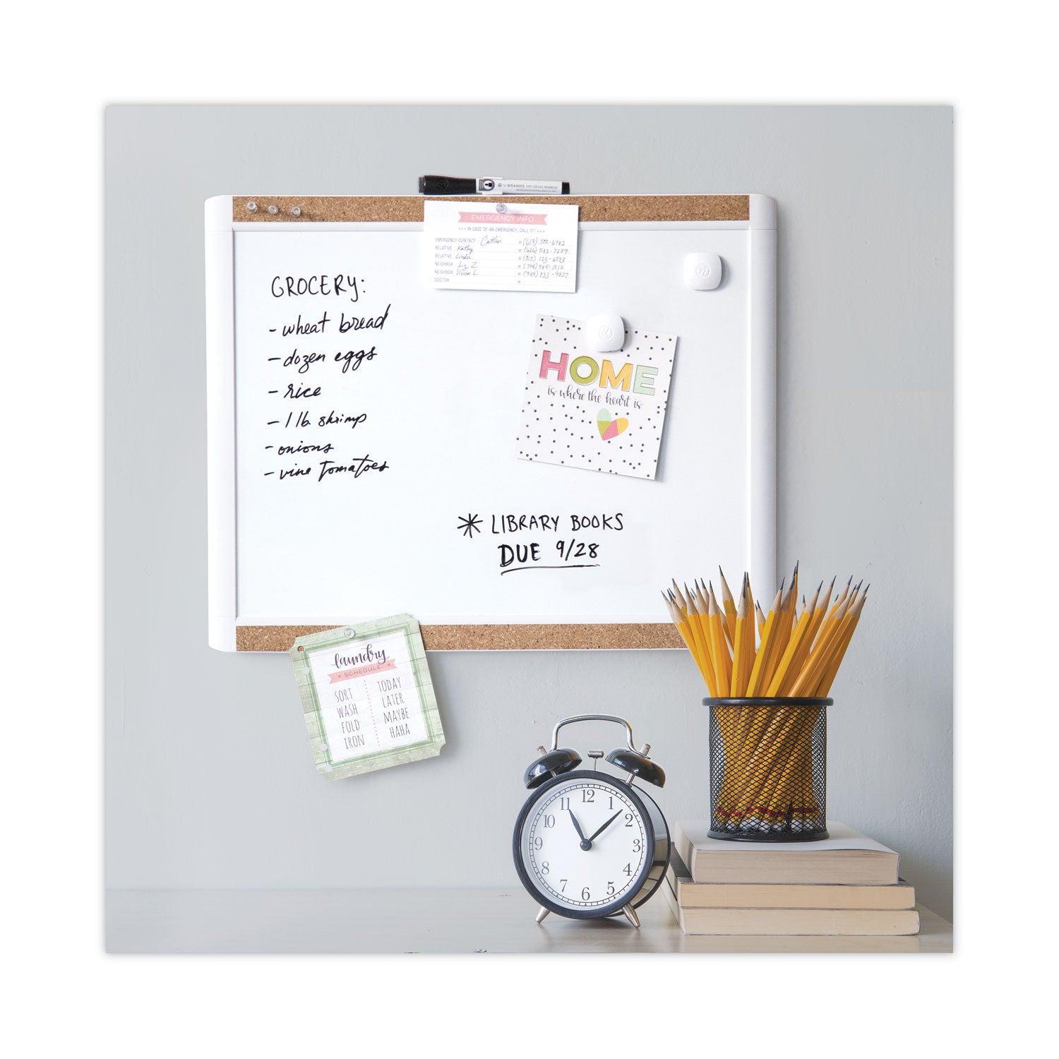 U Brands PINIT Magnetic Dry Erase Board with Plastic Frame, 20 x 16, White Surface, White Plastic Frame