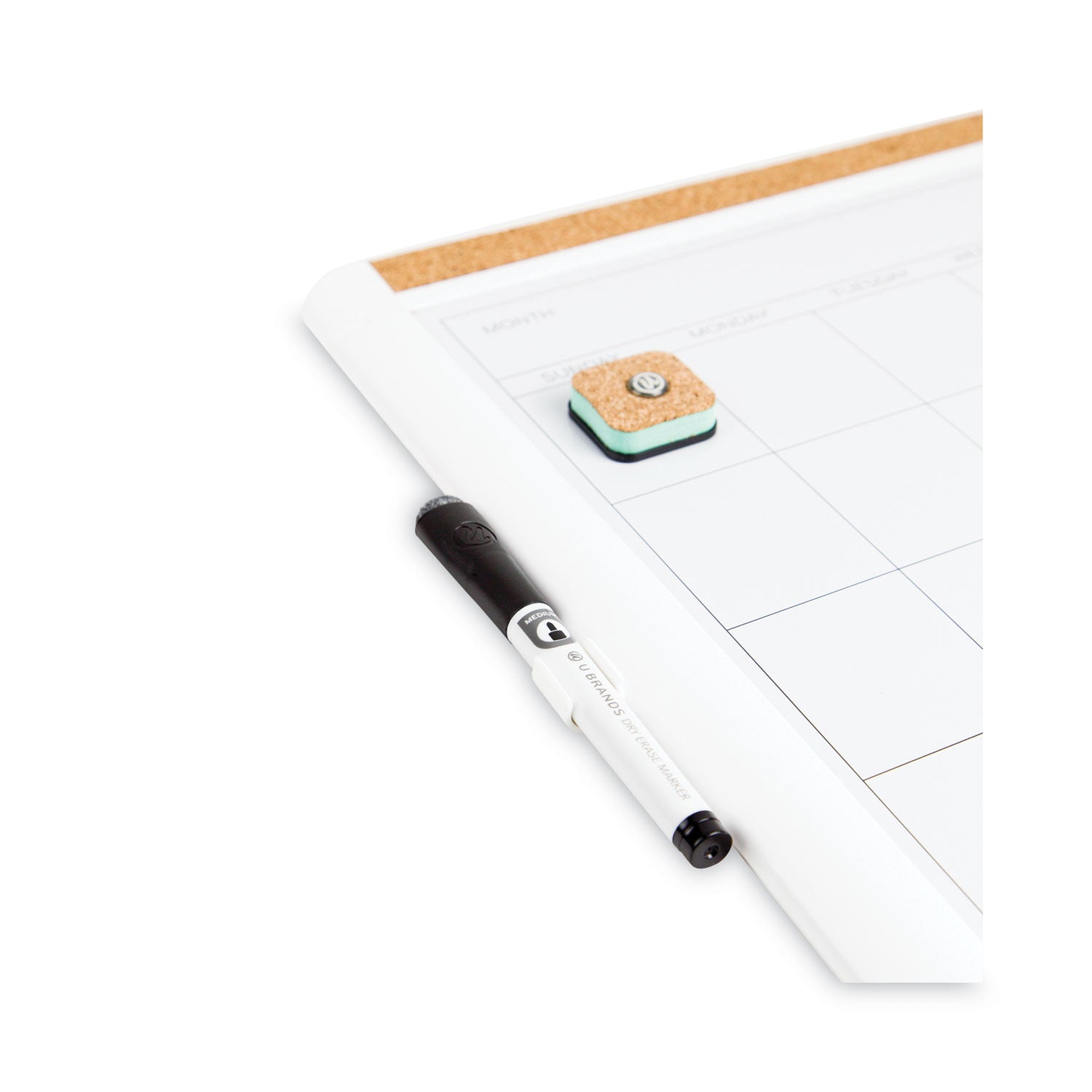 U Brands PINIT Magnetic Dry Erase Calendar with Plastic Frame, One-Month, 20 x 16, White Surface, White Plastic Frame