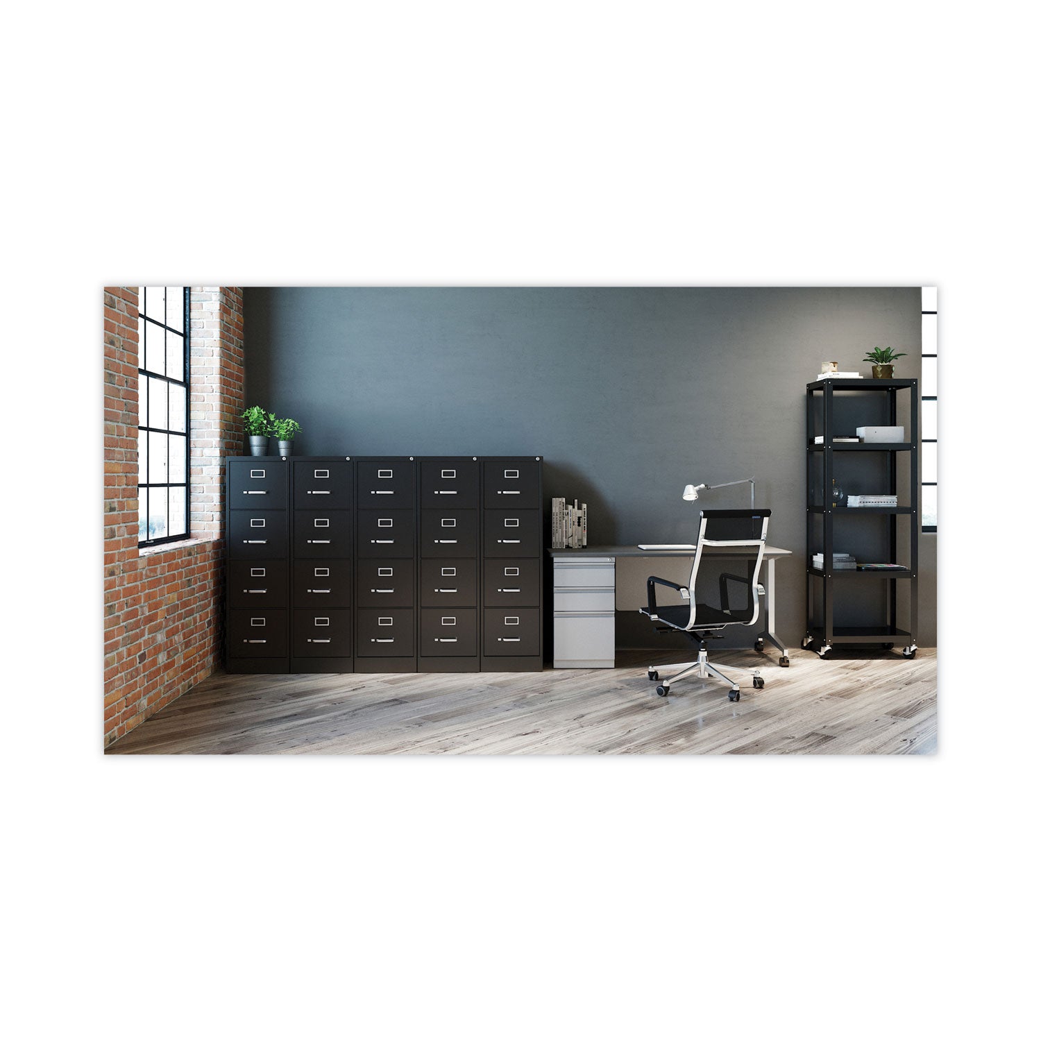 Alera® Four-Drawer Economy Vertical File, Letter-Size File Drawers, 15" x 26.5" x 52", Black