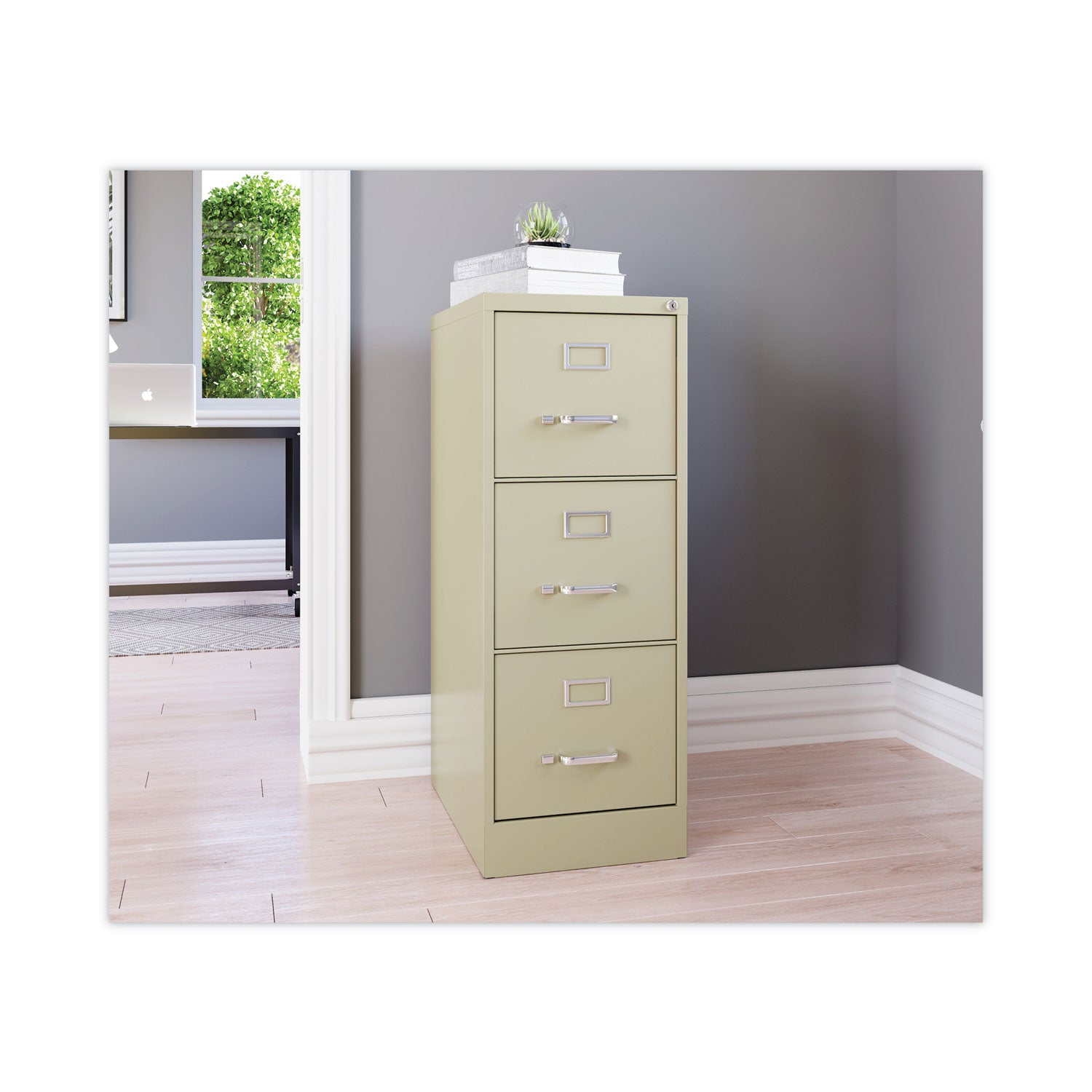 Alera® Three-Drawer Economy Vertical File, Letter-Size File Drawers, 15" x 22" x 40.19", Putty