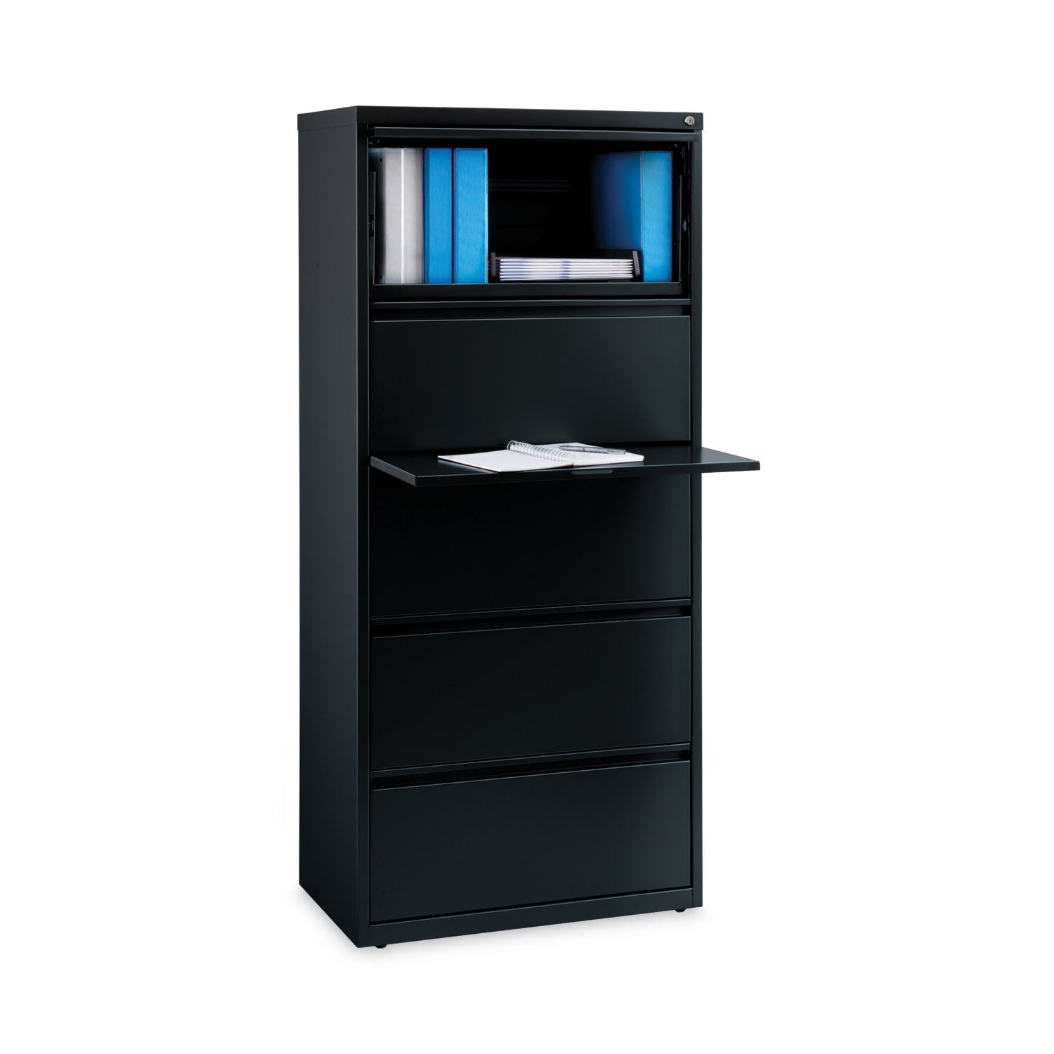 Alera® Lateral File, Five Legal/Letter/A4-Size File Drawers, 30" x 18.62" x 67.62", Black