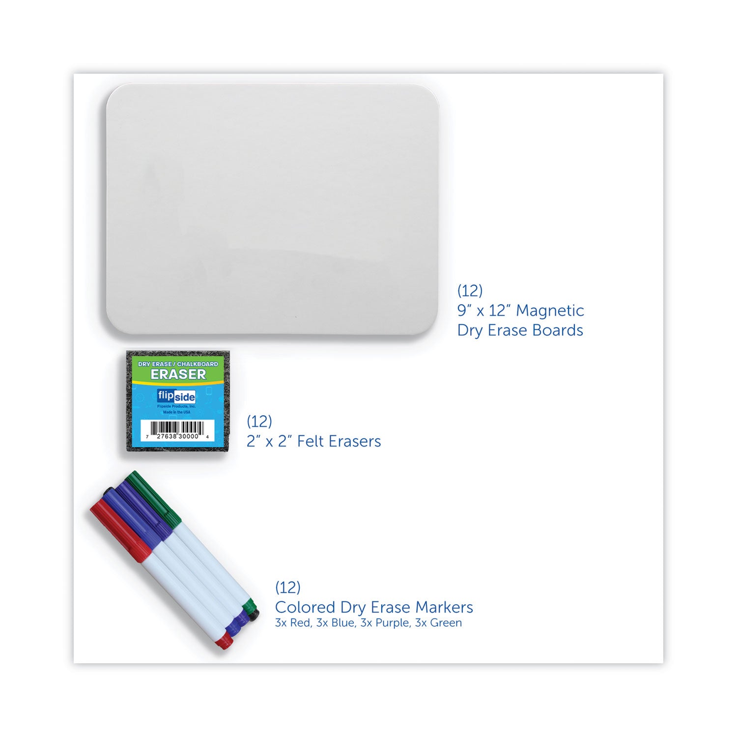 Flipside Magnetic Dry Erase Board Set, 12 x 9, White Surface, 12/Pack