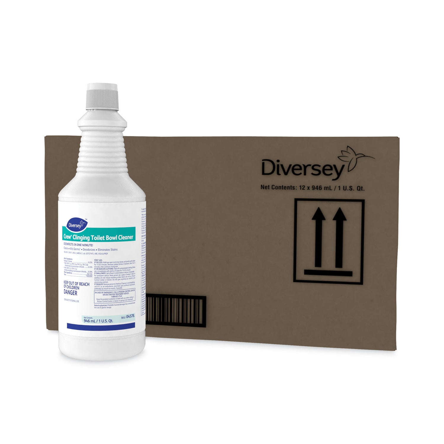 Diversey™ Crew Clinging Toilet Bowl Cleaner, Floral Scent, Liquid, 1 qt. Bottle, 12/CT