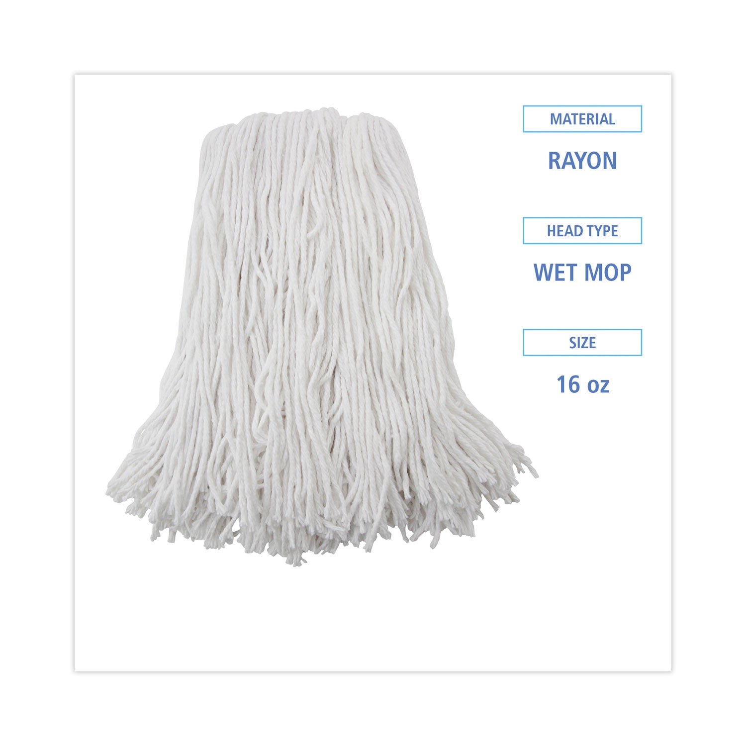 Boardwalk® Premium Cut-End Wet Mop Heads, Rayon, 16oz, White, 12/Carton