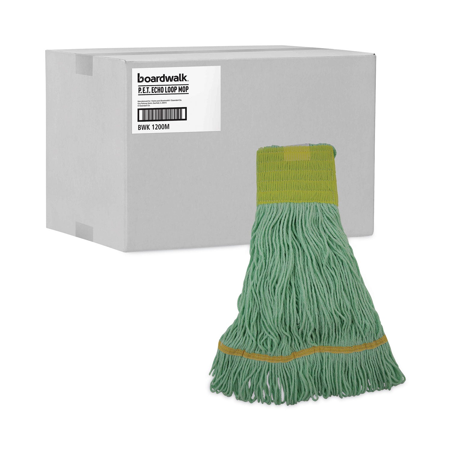 Boardwalk® EcoMop Looped-End Mop Head, Recycled Fibers, Medium Size, Green, 12/Carton