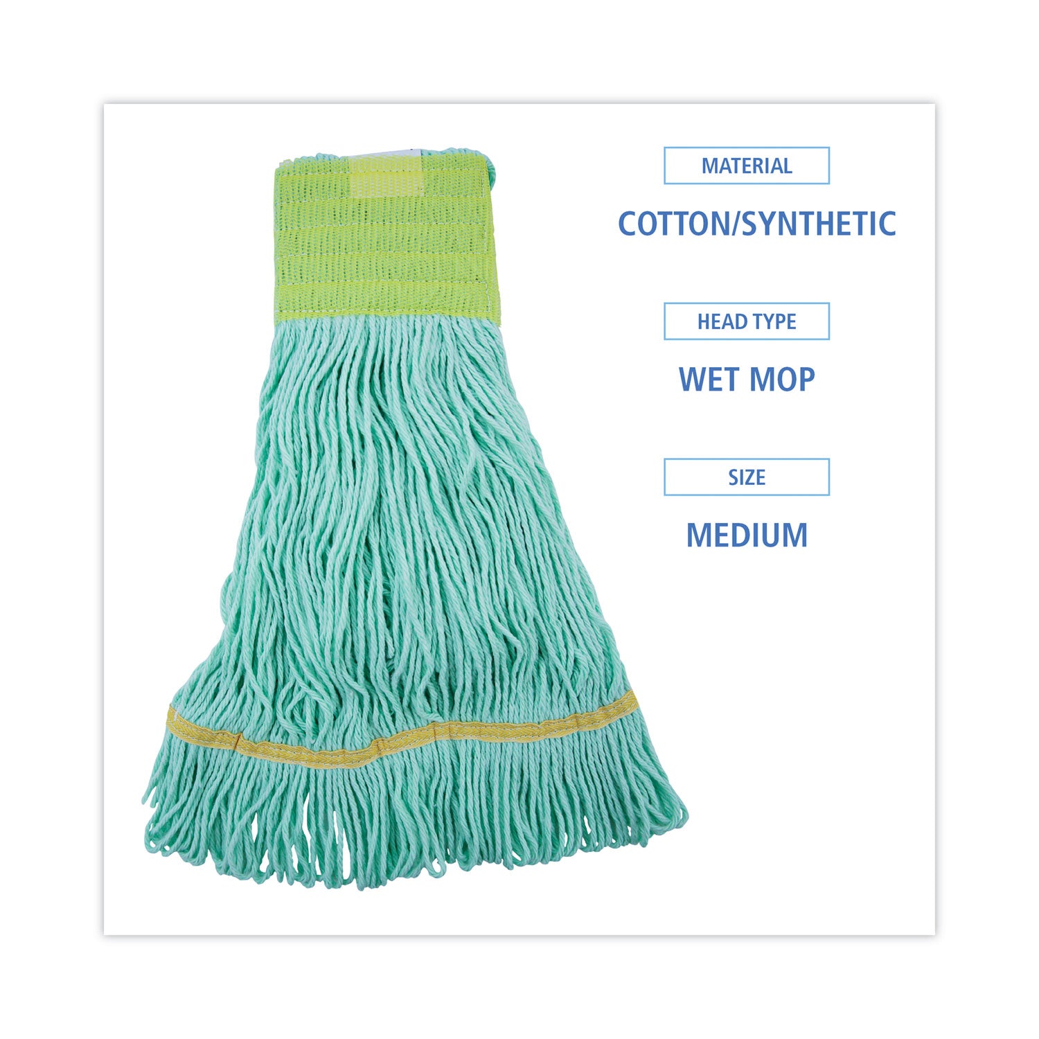 Boardwalk® EcoMop Looped-End Mop Head, Recycled Fibers, Medium Size, Green