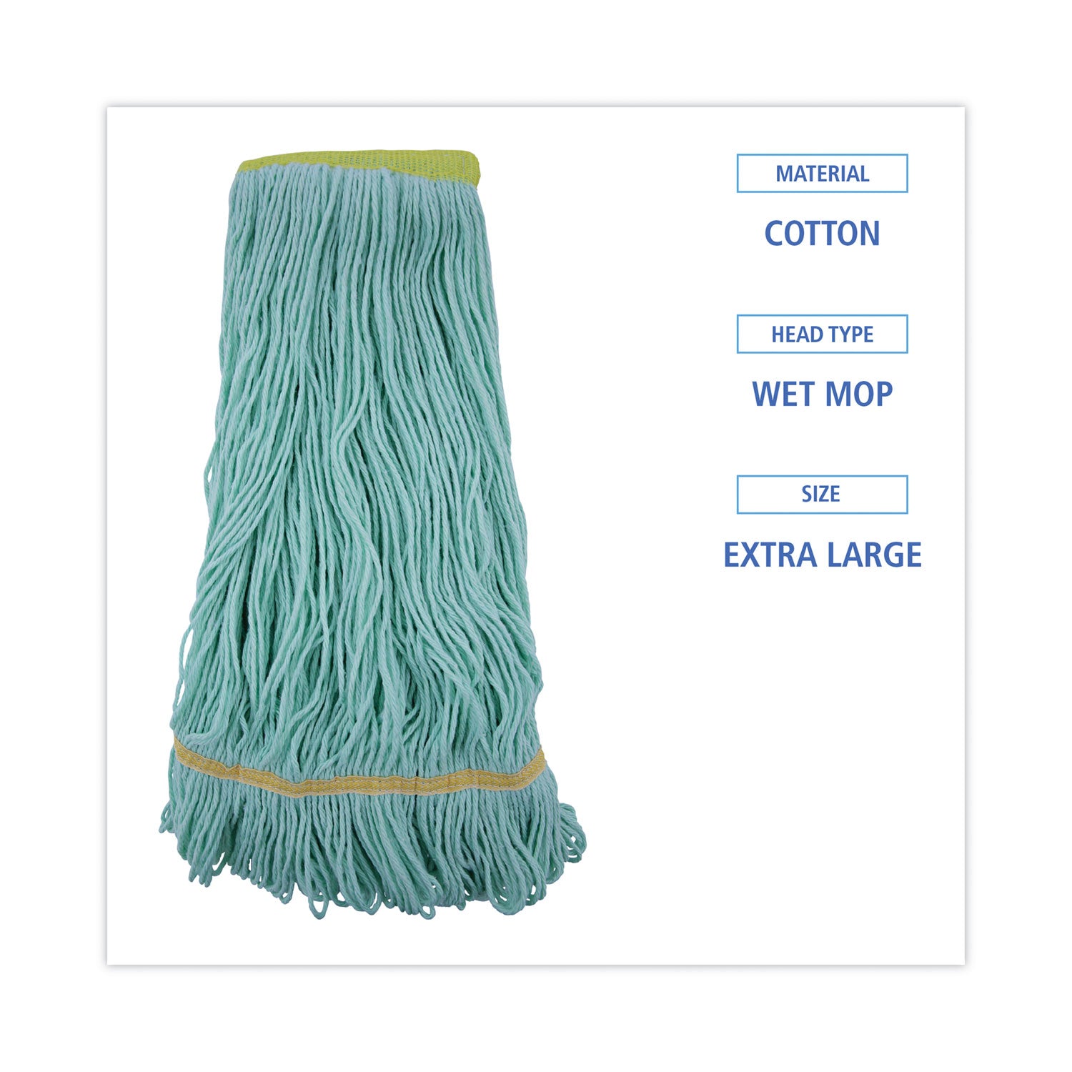 Boardwalk® EcoMop Looped-End Mop Head, Recycled Fibers, Extra Large Size, Green