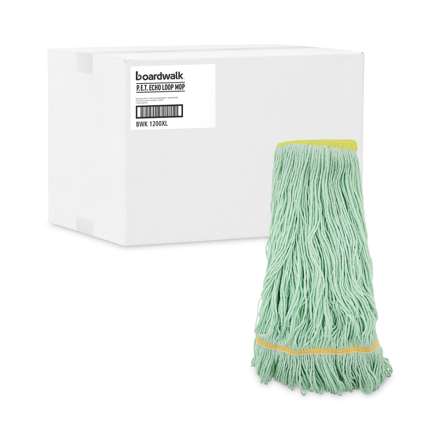 Boardwalk® EcoMop Looped-End Mop Head, Recycled Fibers, Extra Large Size, Green, 12/CT