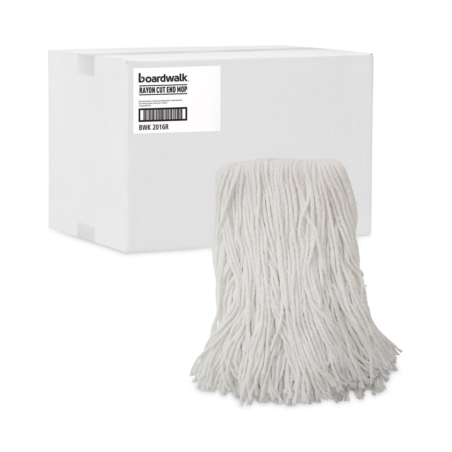 Boardwalk® Mop Head, Value Standard Head, Rayon Fiber, Cut-End, Size No. 16, White, 12/Carton