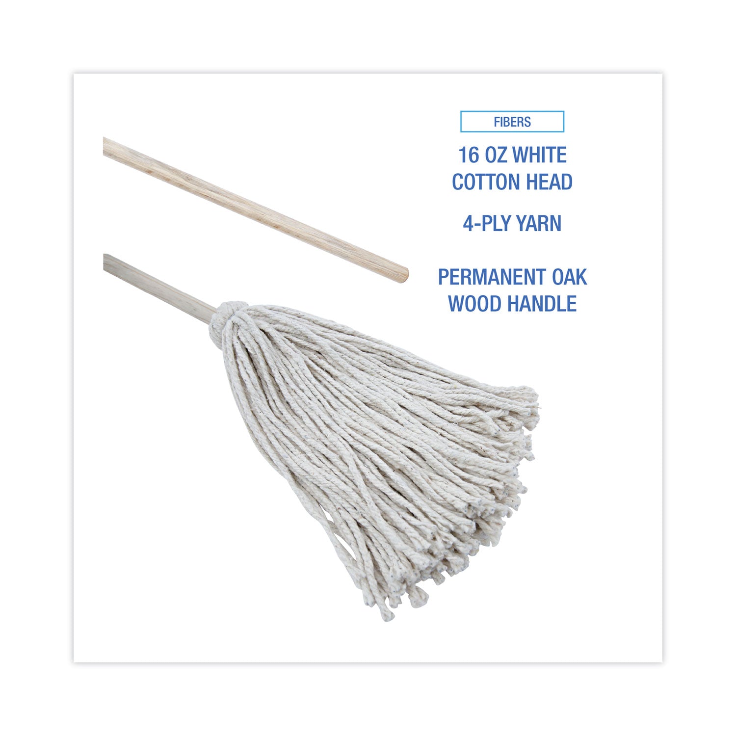 Boardwalk® Handle/Deck Mops, #16 White Cotton Head, 48" Natural Wood Handle