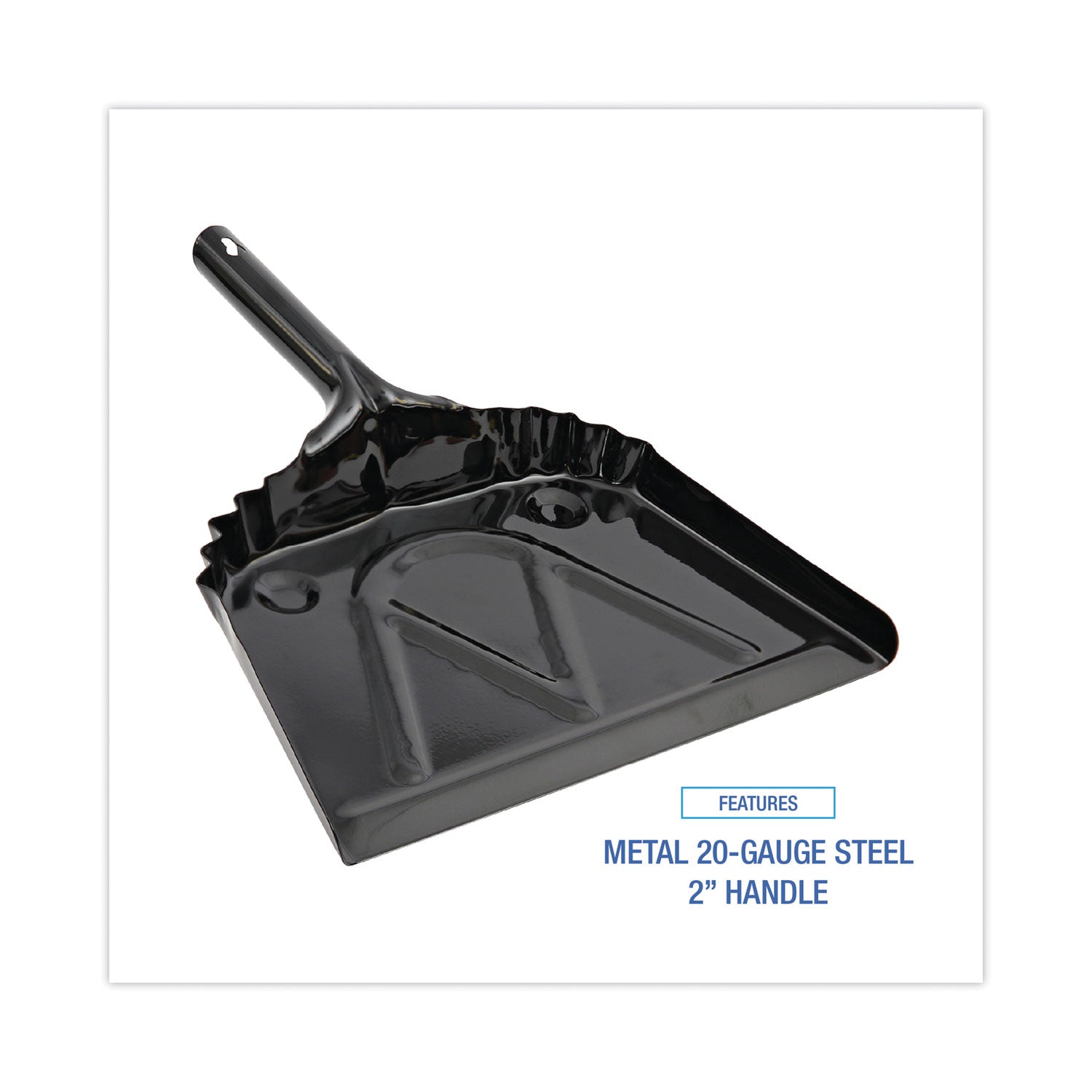 Boardwalk® Metal Dust Pan, 12 x 14, 5" Handle, 20-Gauge Steel, Black, 12/Carton