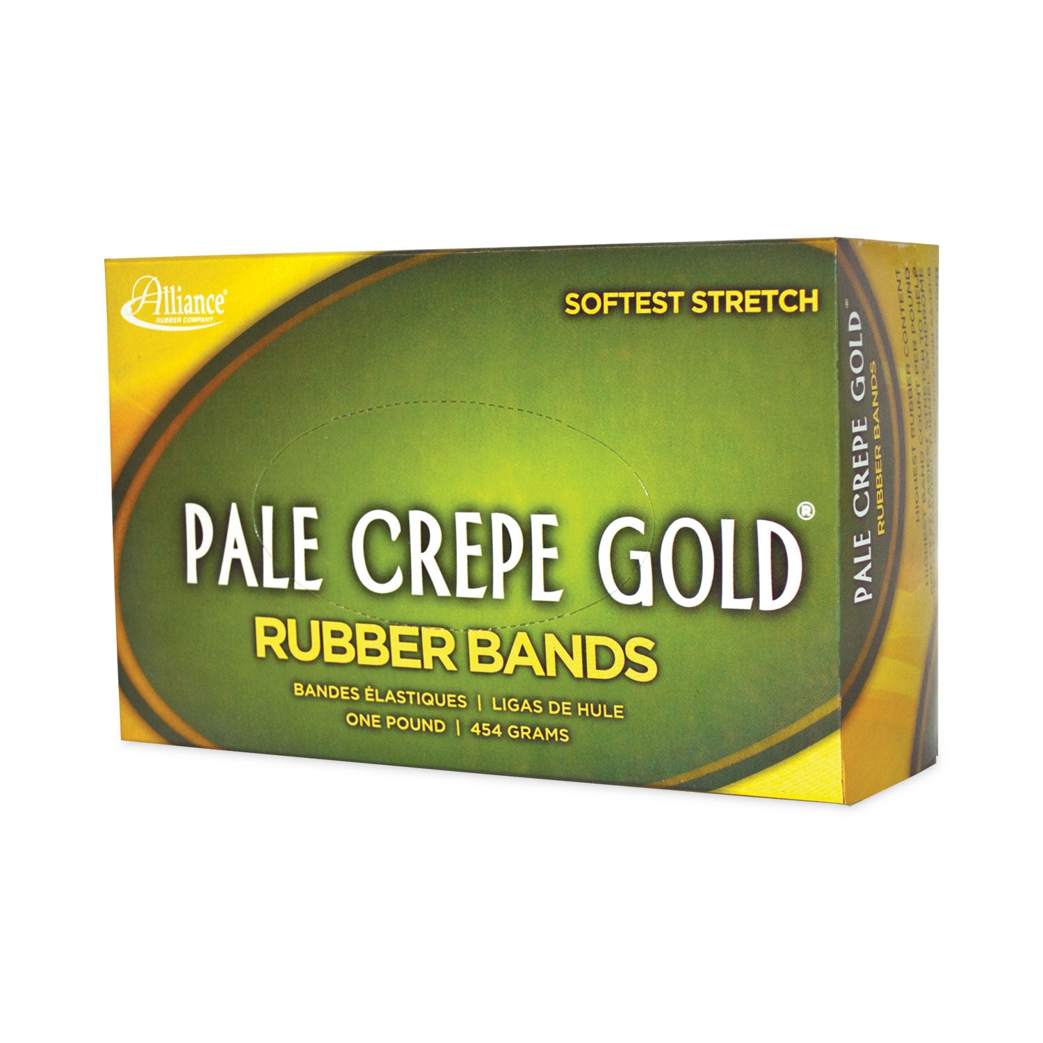 Alliance® Pale Crepe Gold Rubber Bands, Size 19, 0.04" Gauge, Golden Crepe, 1 lb Box, 1,890/Box