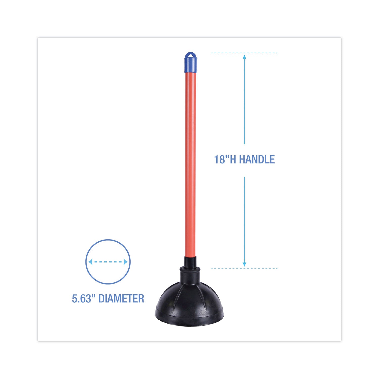 Boardwalk® Toilet Plunger, 18" Plastic Handle, 5.63" dia, Red/Black, 6/Carton