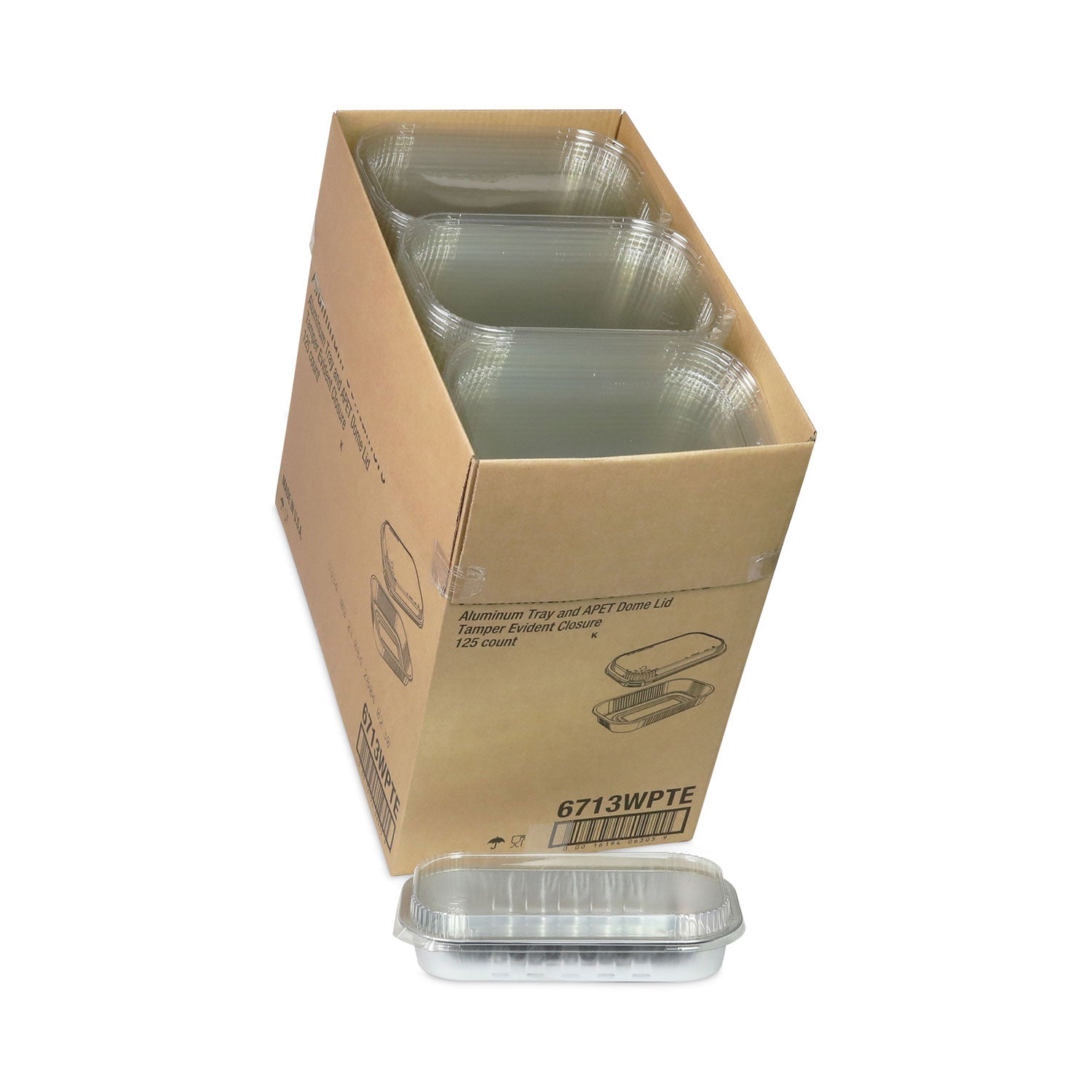 Pactiv Evergreen Aluminum Carry-Out Container with OPS Tamper-Evident Dome Lid, 72 oz, 12.25 x 7.5 x 3.13, Silver, Aluminum, 125/Carton