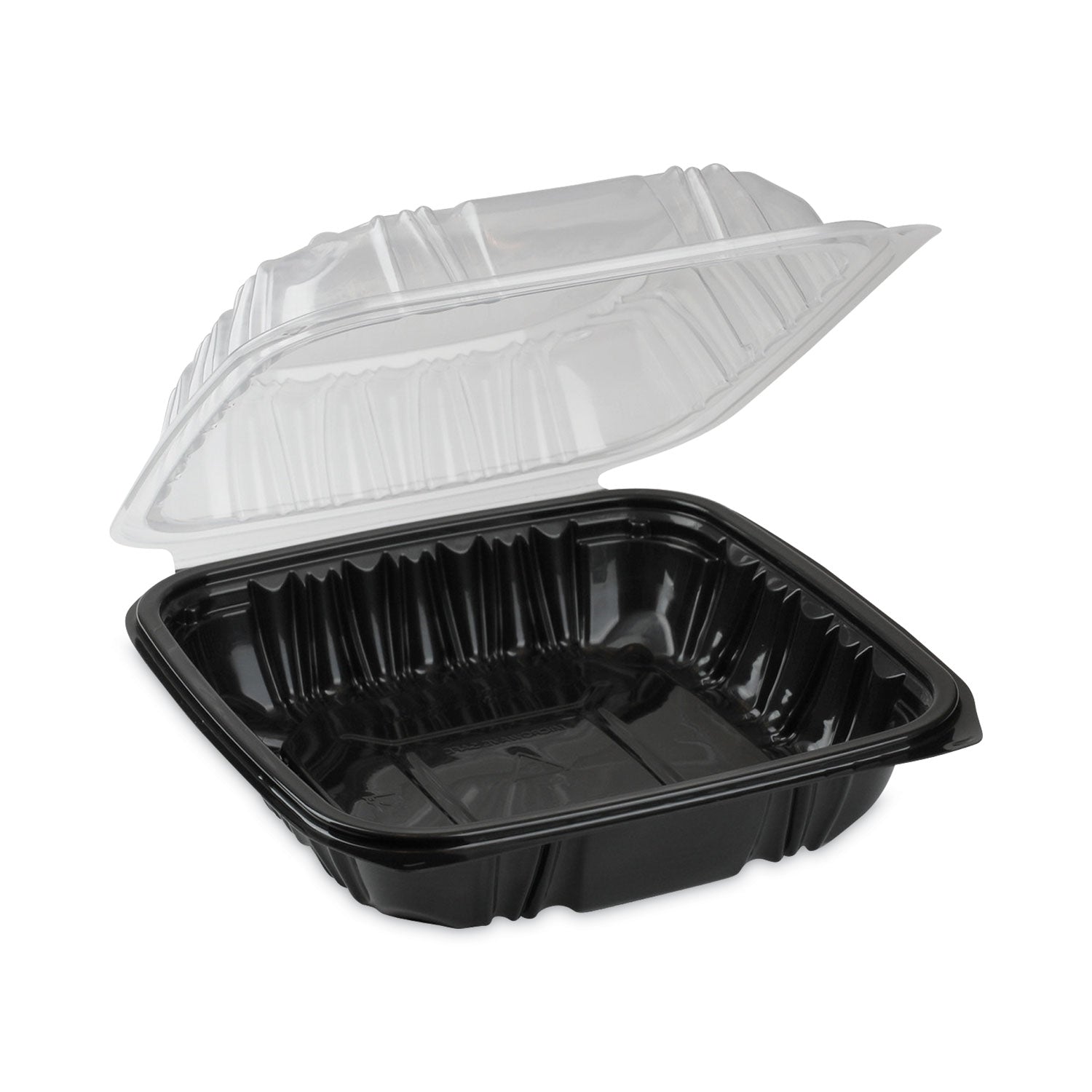 Pactiv Evergreen EarthChoice Vented Dual Color Microwavable Hinged Lid Container, 1-Compartment, 28oz, 7.5x7.5x3, Black/Clear, Plastic, 150/CT