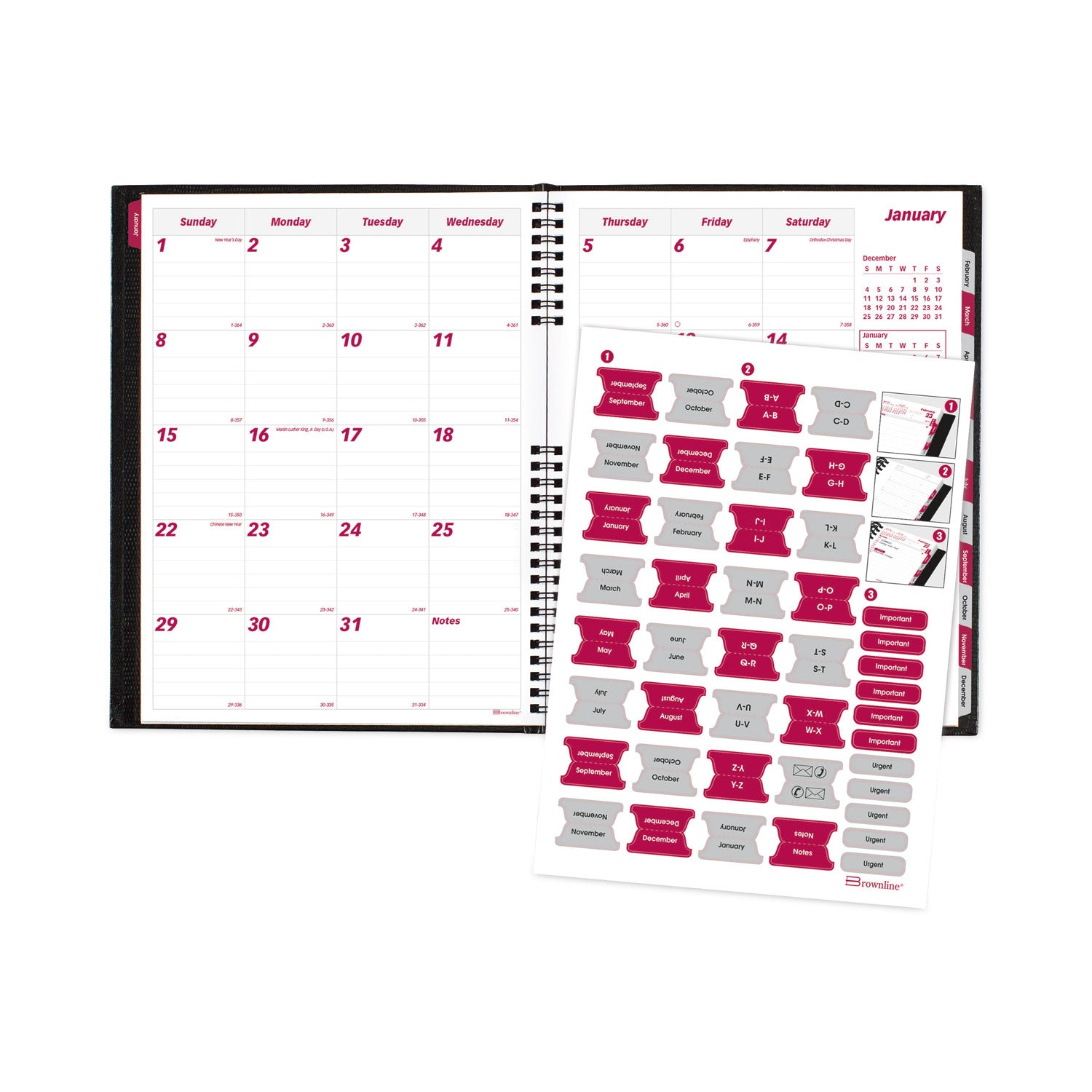 Brownline® CoilPro 14-Month Ruled Monthly Planner, 11 x 8.5, Black Cover, 14-Month: Dec 2024 to Jan 2026