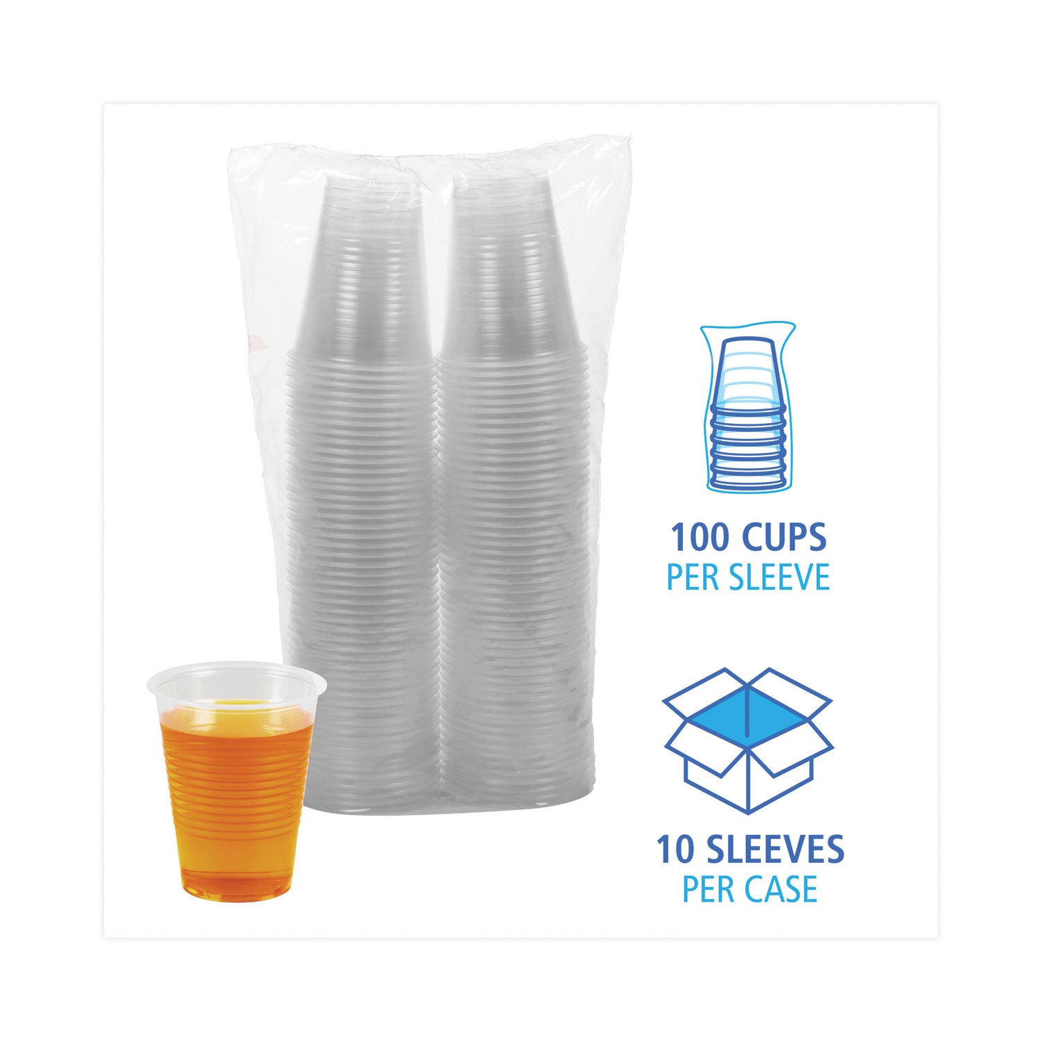 Boardwalk® Translucent Plastic Cold Cups, 10 oz, Polypropylene, 100 Cups/Sleeve, 10 Sleeves/Carton