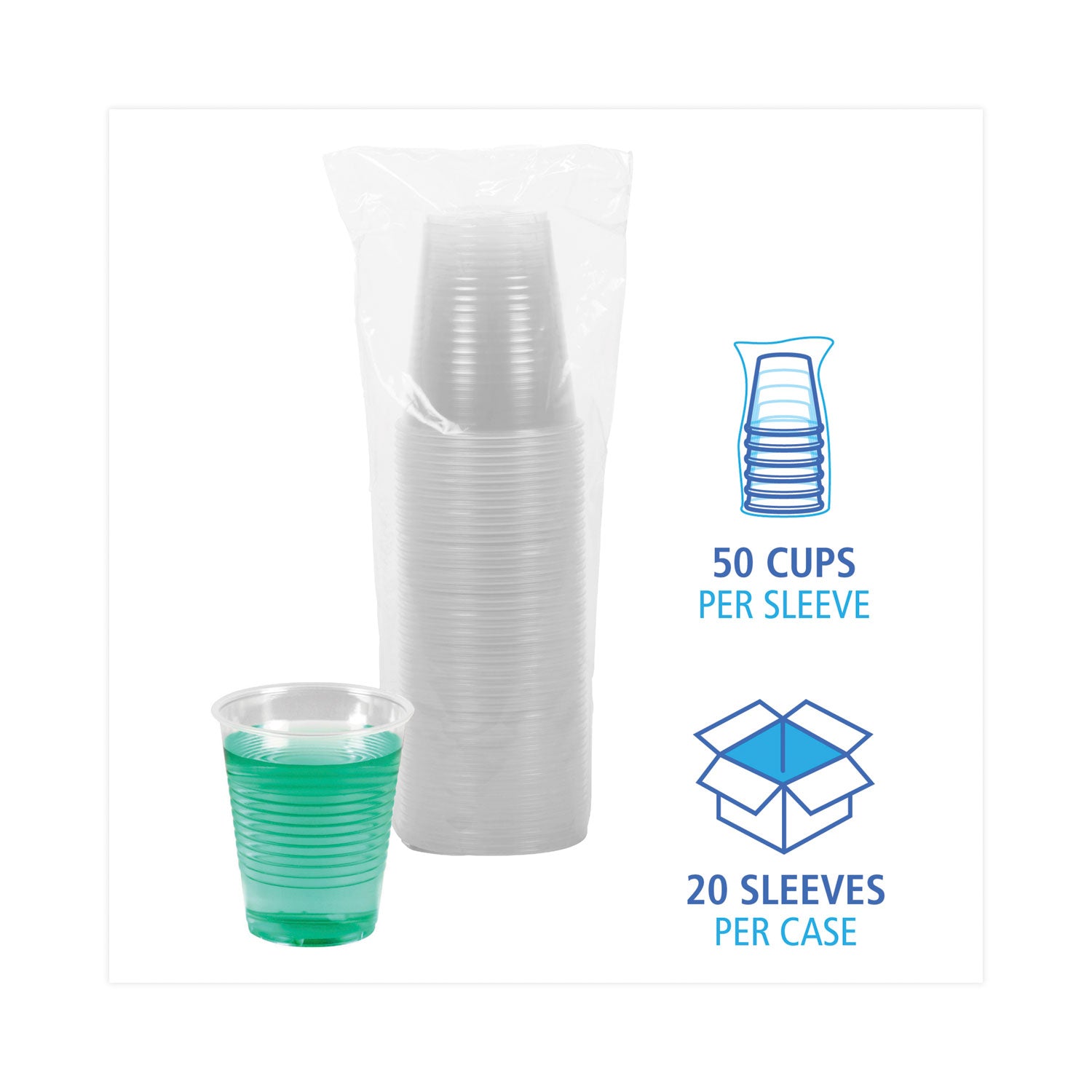 Boardwalk® Translucent Plastic Cold Cups, 12 oz, Polypropylene, 50 Cups/Sleeve, 20 Sleeves/Carton