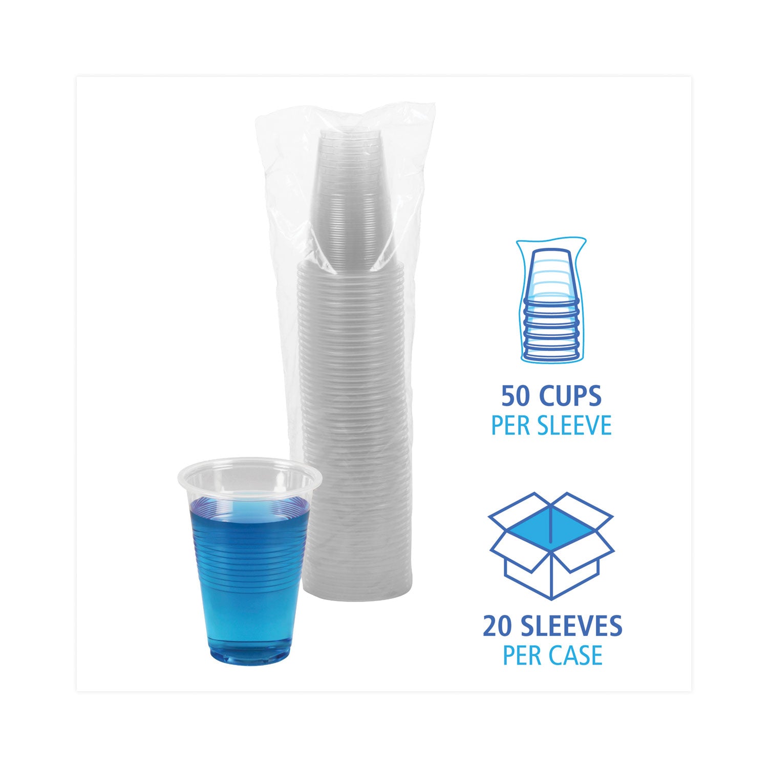 Boardwalk® Translucent Plastic Cold Cups, 16 oz, Polypropylene, 50 Cups/Sleeve, 20 Sleeves/Carton