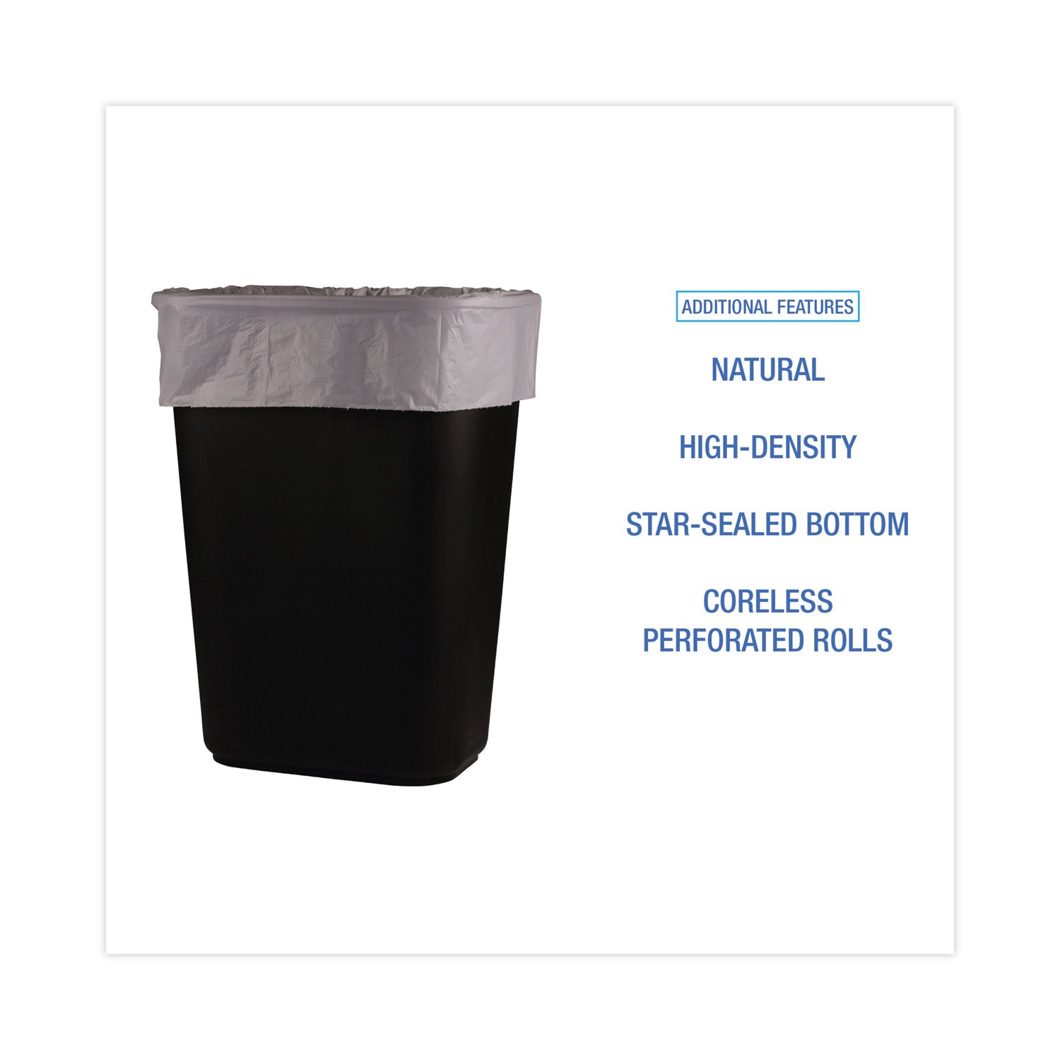 Boardwalk® High-Density Can Liners, 16 gal, 6 mic, 24" x 33", Natural, Perforated Roll, 50 Bags/Roll, 20 Rolls/Carton