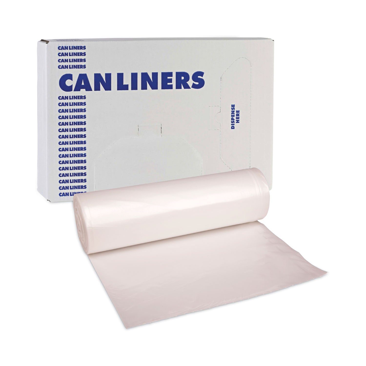 Boardwalk® High-Density Can Liners, 60 gal, 11 mic, 38" x 58", Natural, Perforated Roll, 25 Bags/Roll, 8 Rolls/Carton