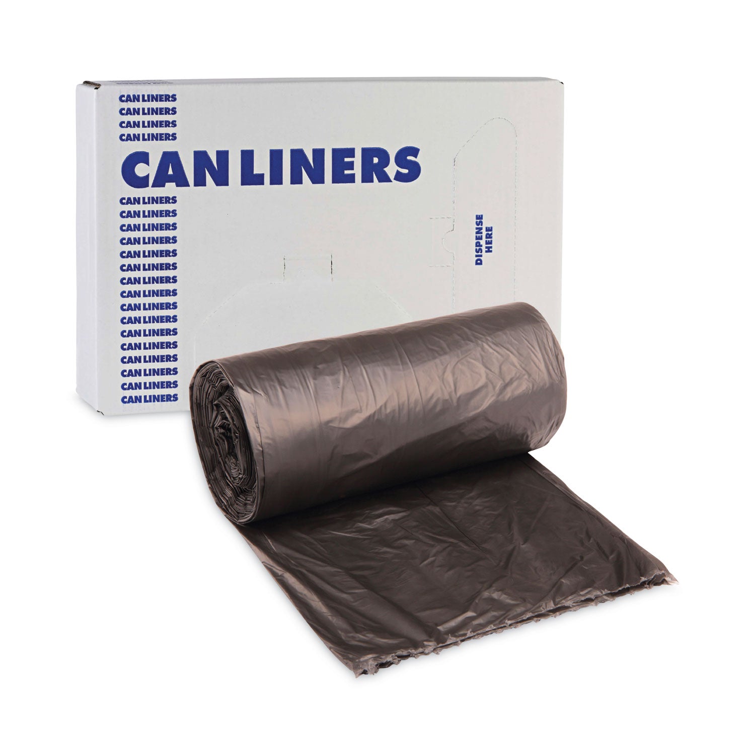 Boardwalk® High-Density Can Liners, 60 gal, 14 mic, 38" x 58", Black, Perforated Roll, 25 Bags/Roll, 8 Rolls/Carton